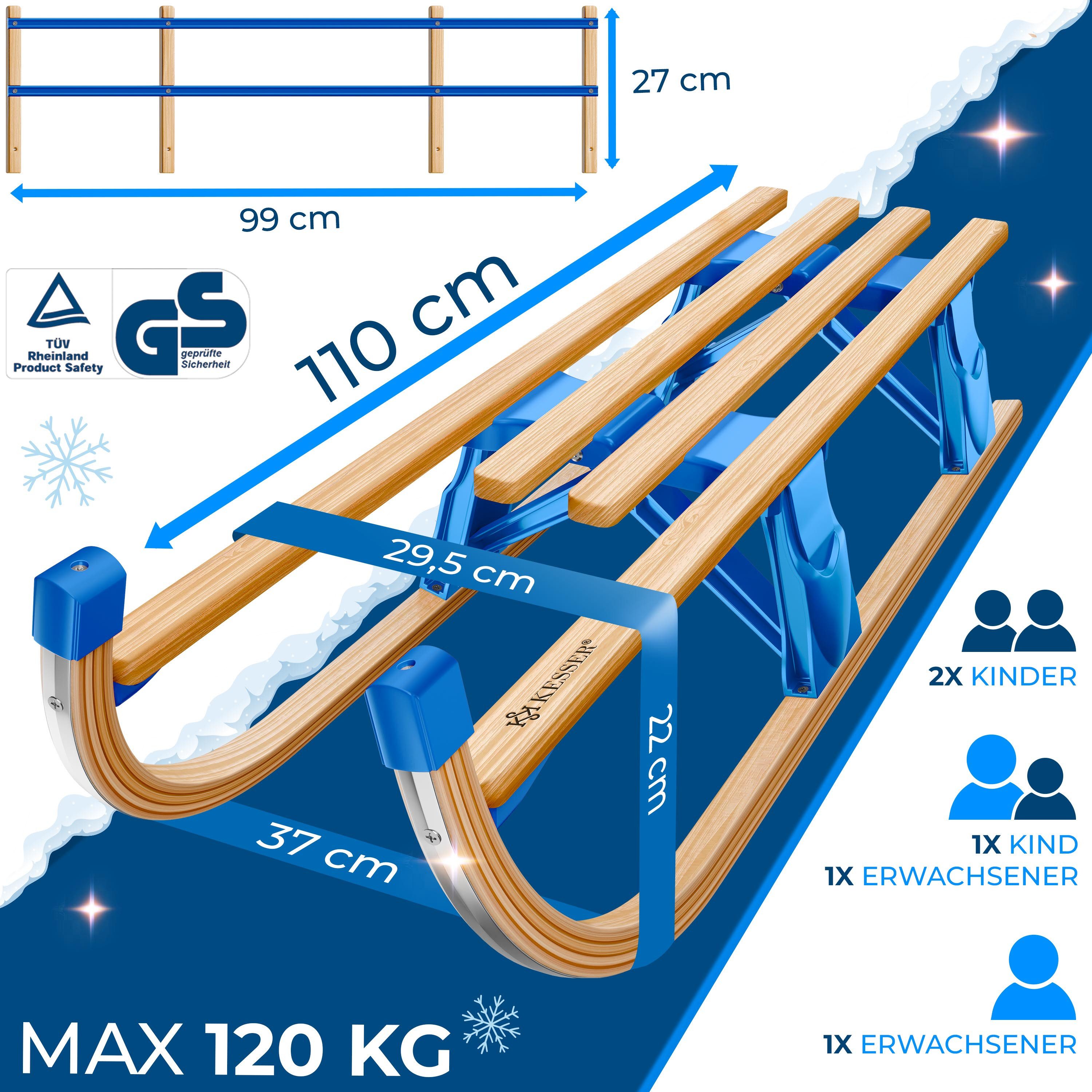 KESSER Schlitten, Holzschlitten Premium Kinderschlitten Faltschlitten max. bis 120kg