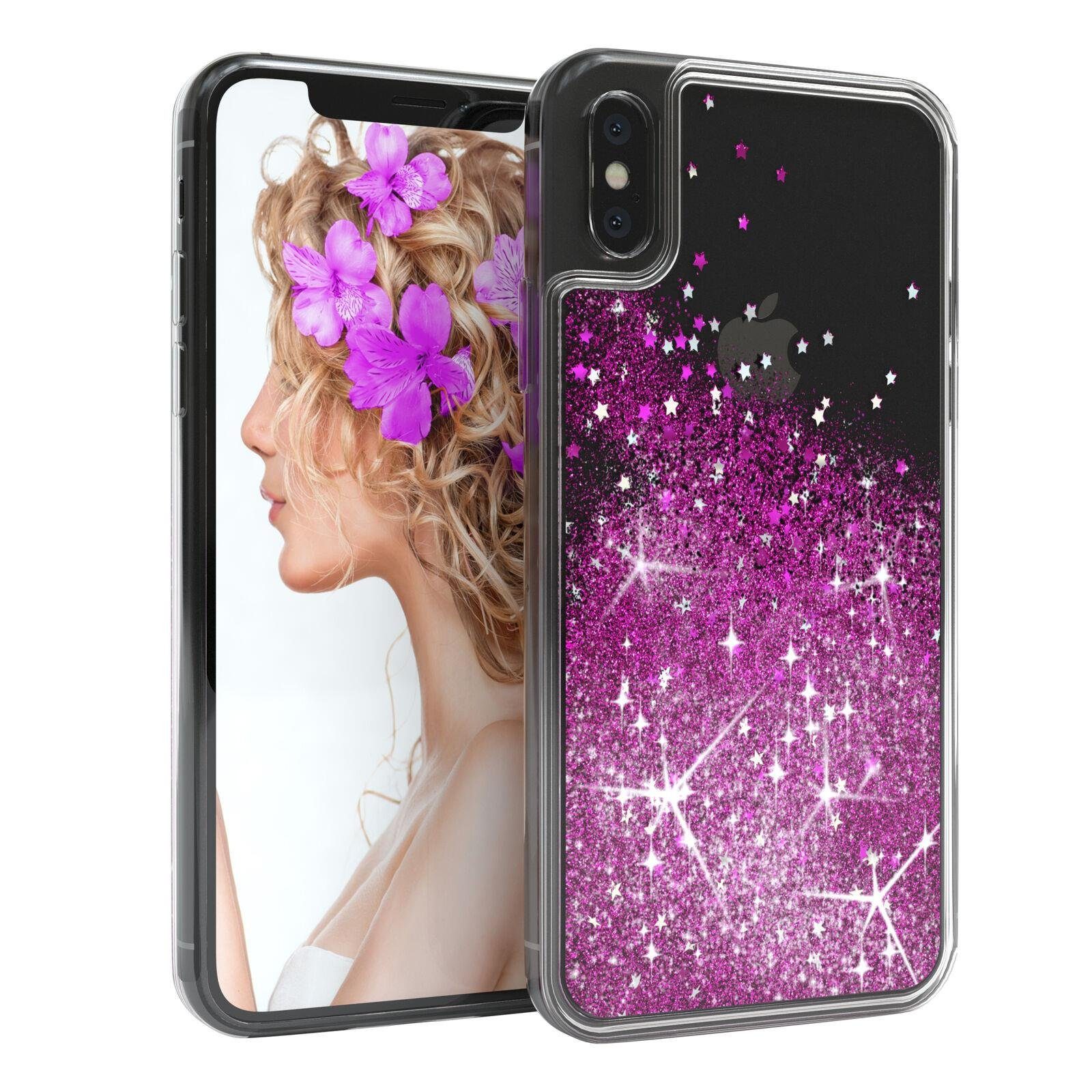 EAZY CASE Handyhülle Liquid Glittery Case für iPhone X / iPhone XS 5,8 Zoll, Bumper Case Back Cover Glitter Glossy Handyhülle Etui Violett Lila