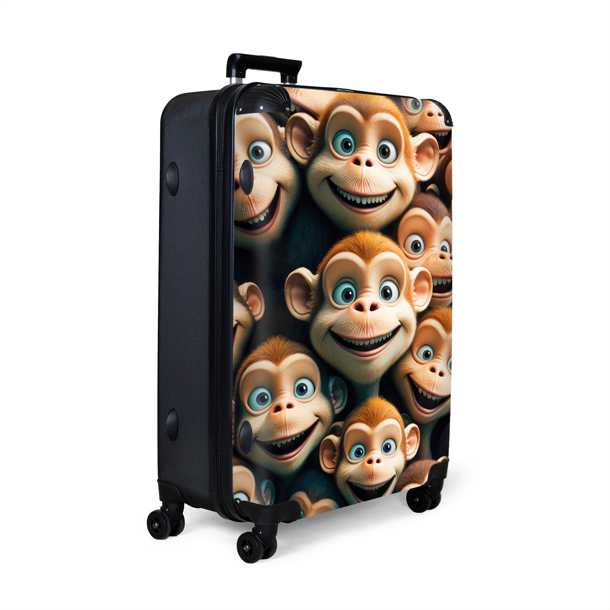 NoBoringSuitcases.com© Kinderkoffer Affe - Tiere - Braun - Design - Mädchen - Jungen 77 cm - 98 L, 8 Rollen, Großer Reisetasche mit Rollen für 30kg, Kinderkoffer
