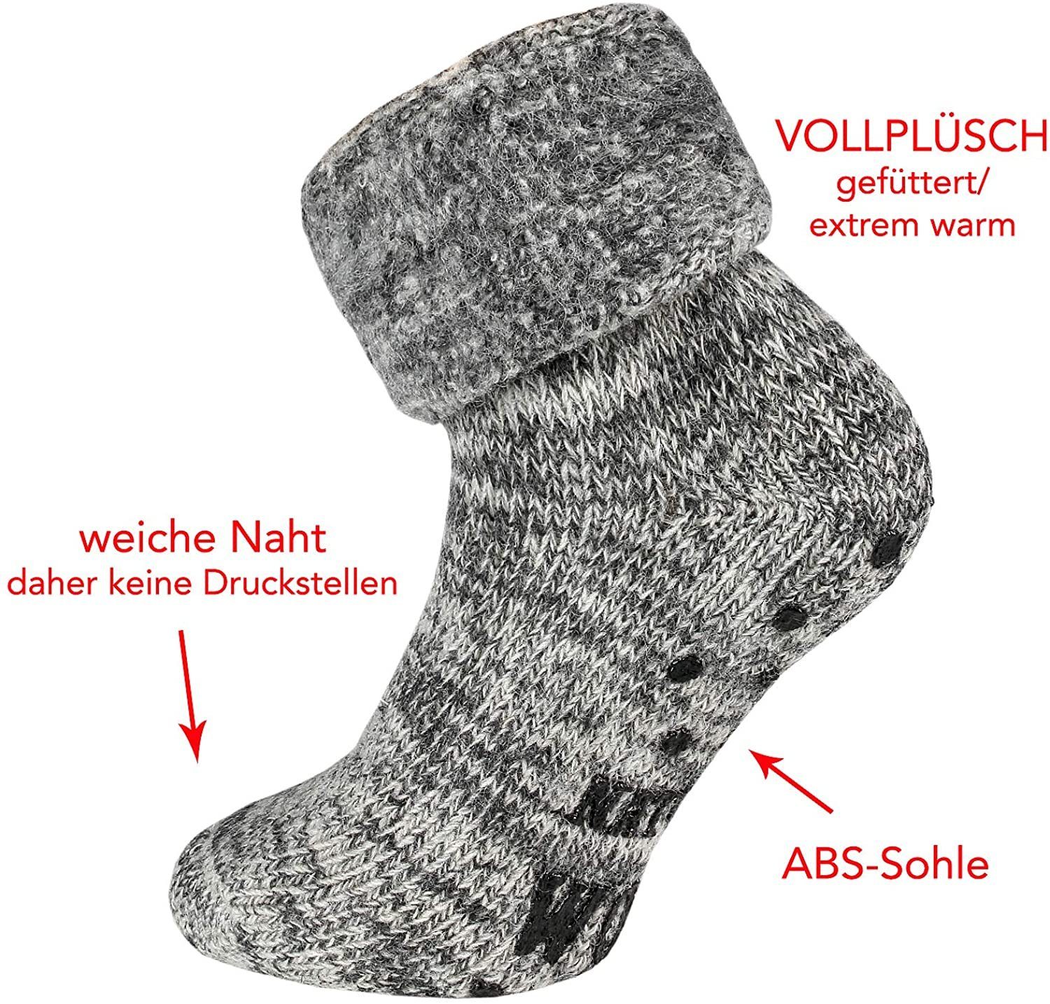 Paar ABS-Socken mit Innenfrottee TippTexx Stoppersocken Wollsocken 2 ABS Grau Wintersocken 24