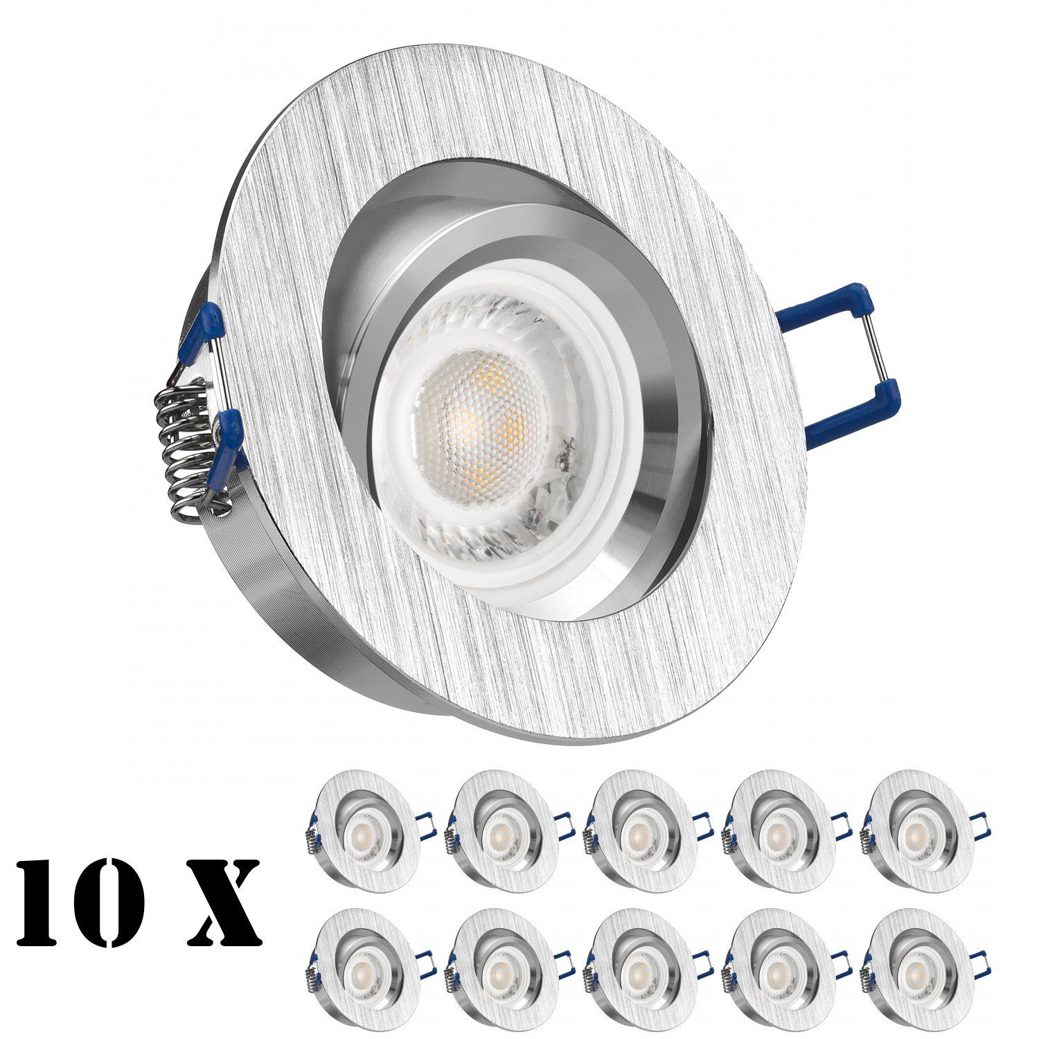 LEDANDO LED Einbaustrahler 10er LED gebürstet flach mit Einbaustrahler aluminium Set in extra 5W