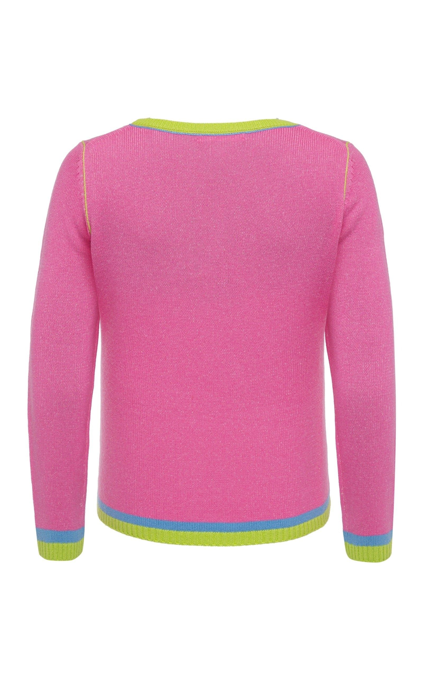six-o-seven Strickpullover Kaschmir Feinstrick Pullover helles Pink Kontraststreifen Style