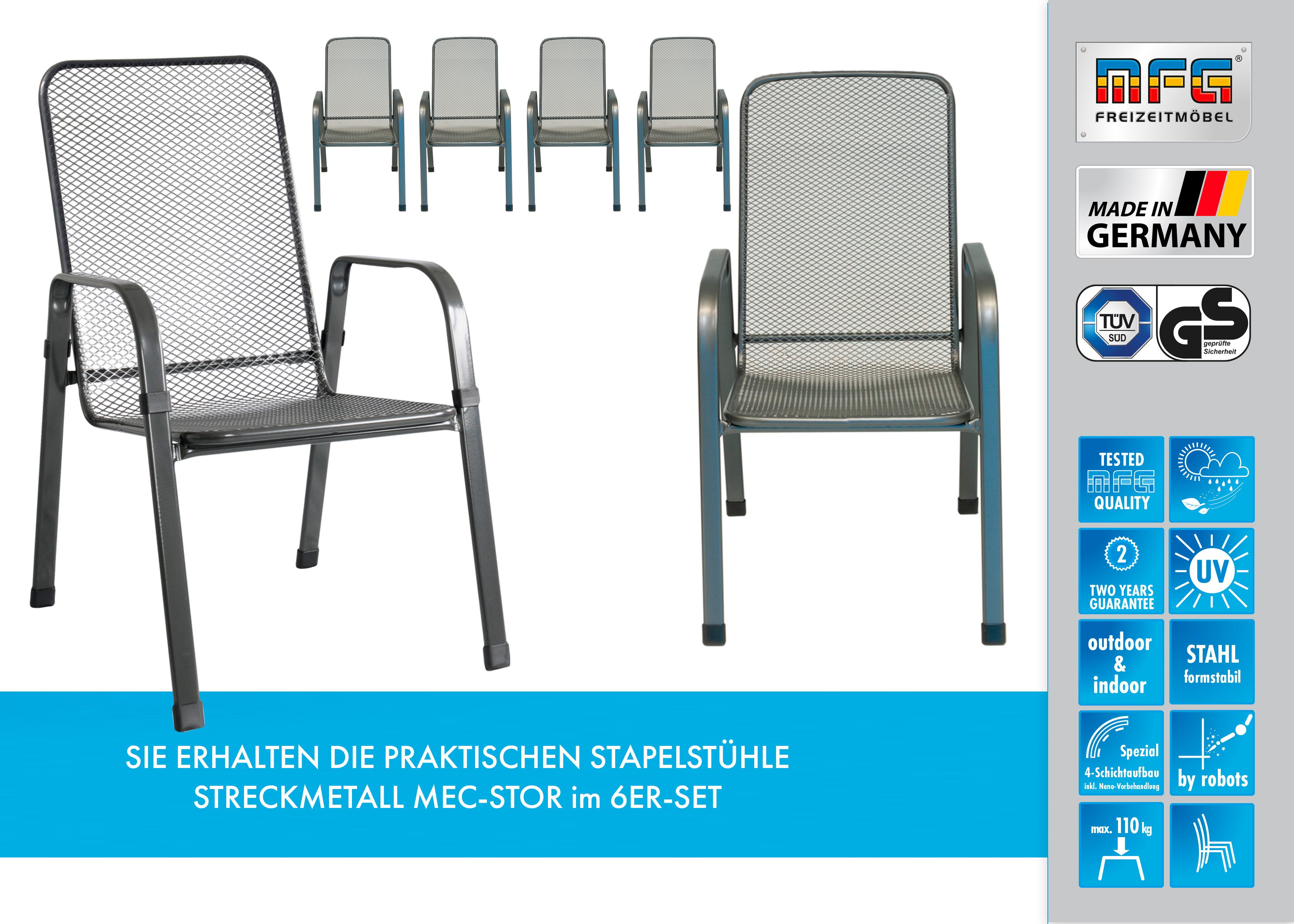 MFG Freizeitmöbel Stapelstuhl MFG Streckmetall-Stapelstuhl "Mec-Stor", 6-er Set (6 St)