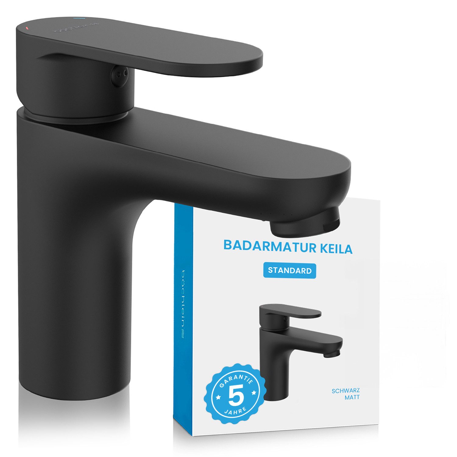 Bächlein Badarmatur Elegante Waschtischarmatur Keila (Stilvolle Badarmatur, Schwarz) Minimalistisches Design - Langlebiger Wasserhahn