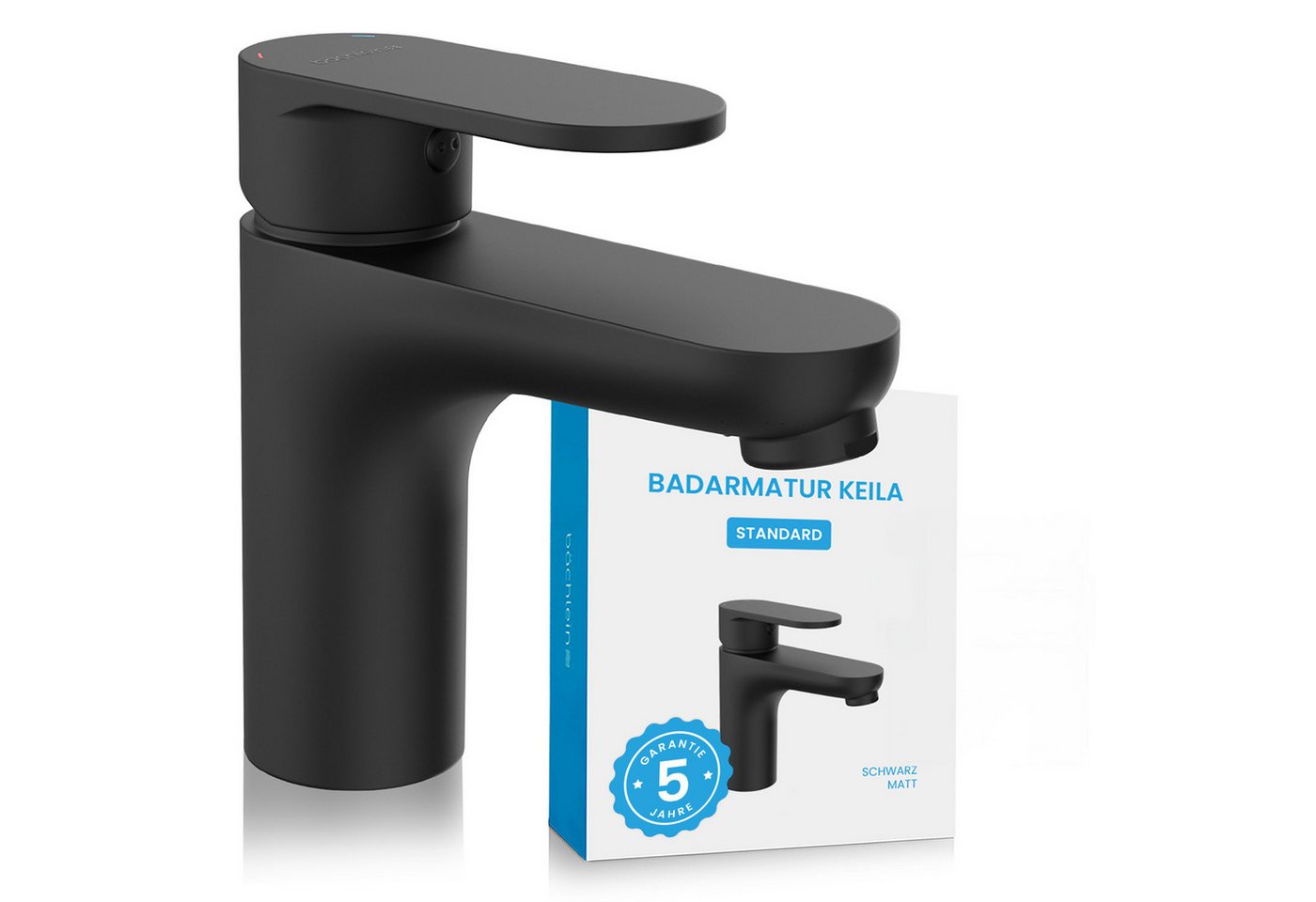 Bächlein Badarmatur Elegante Waschtischarmatur Keila (Stilvolle Badarmatur, Schwarz) Minimalistisches Design - Langlebiger Wasserhahn