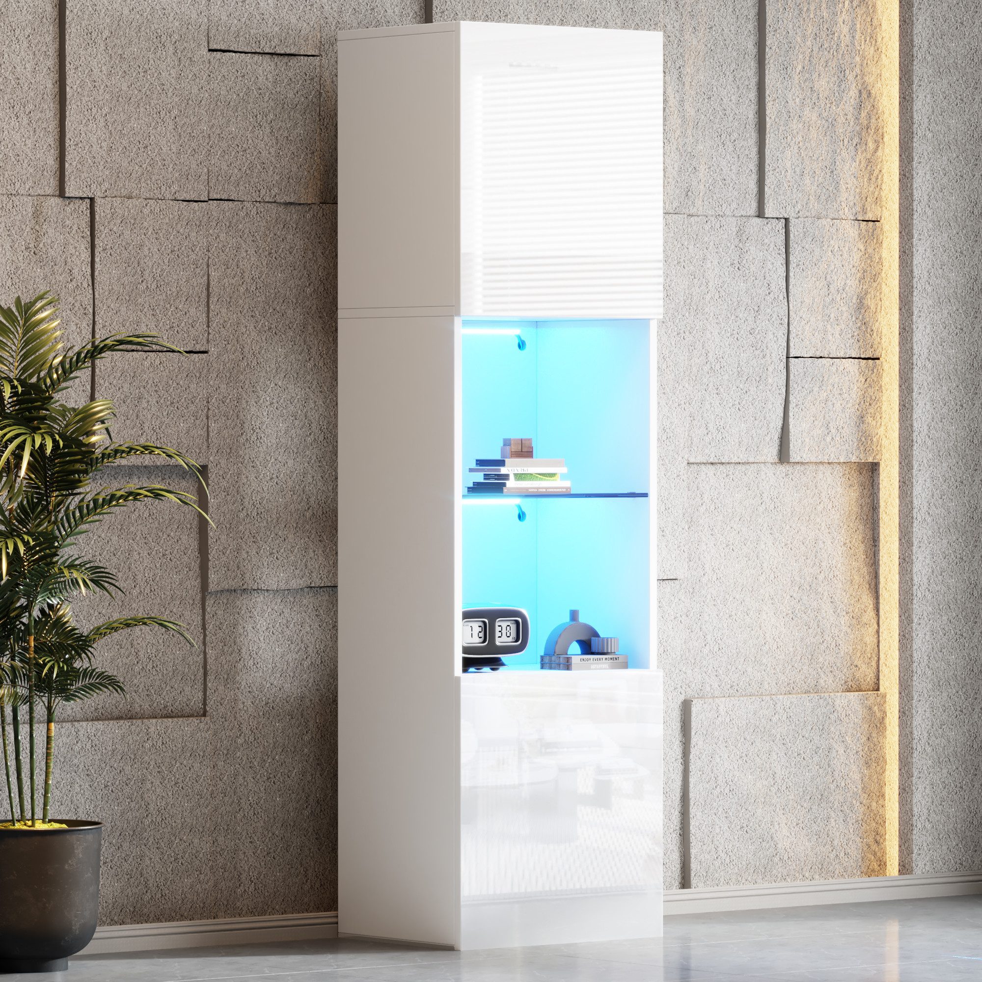 MODFU Vitrine freistehende Hochschrank, Hochglanzschränke (Highboard, günstig online kaufen