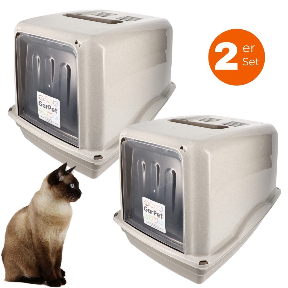 Katzentoilette 2x Katzenklo mit Deckel XXL große Katzen Toilette Haube Klo Doppelpack