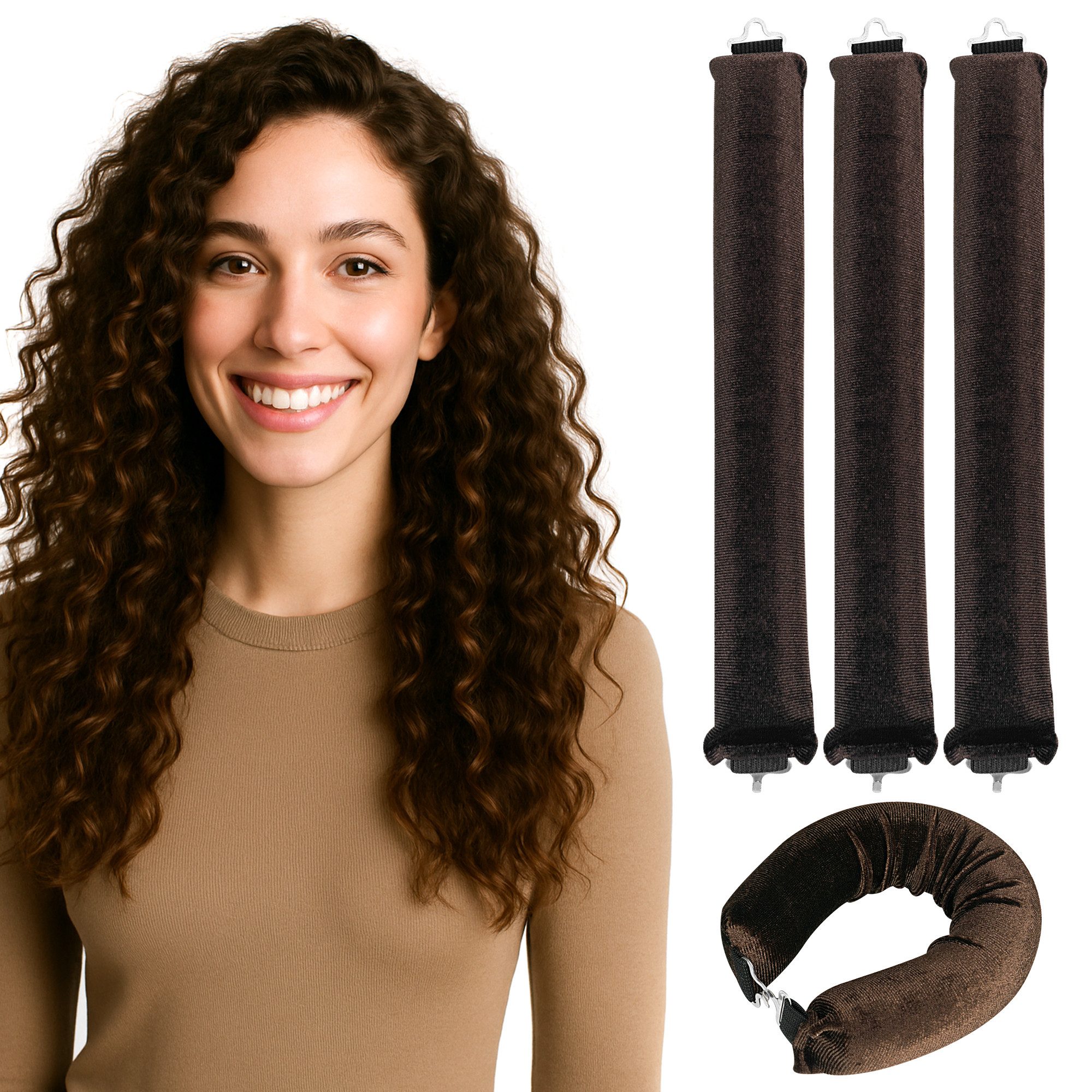 Dilara Lockenwickler 3er Set - Weiche Samt-Haarroller für natürliche & voluminöse Wellen, Schonend, biegsam & handgefertigt für gesunde Locken, ganz ohne Hitze