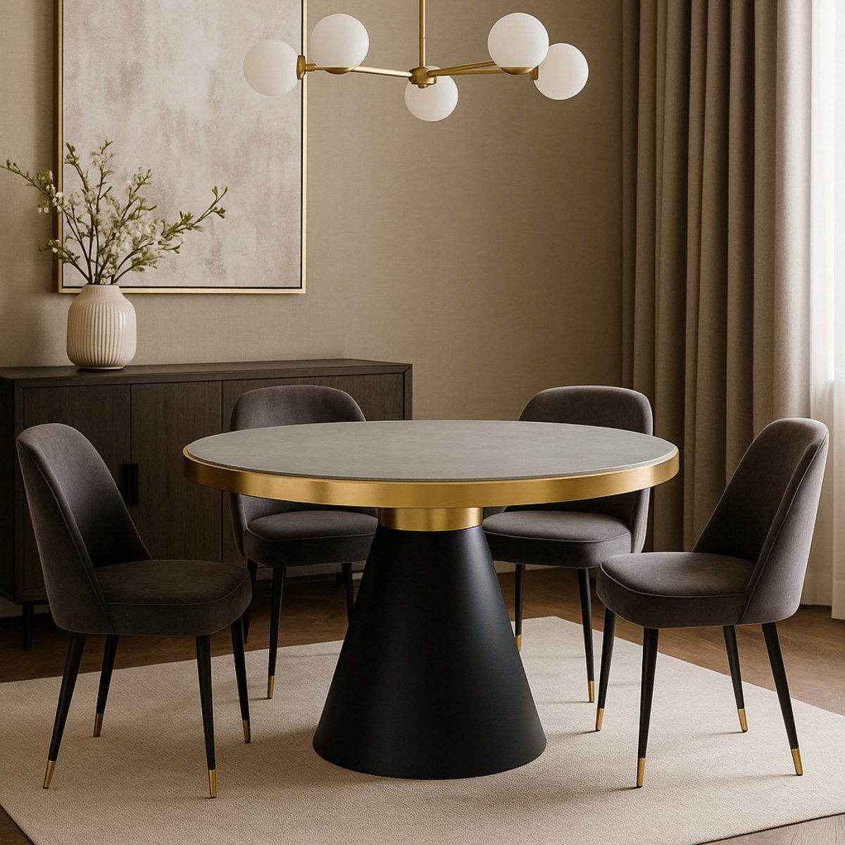 alesvelt Esstisch Rovigo Esstisch Eleganz in Marmoroptik und Matt Schwarz Ø 140 x 76 cm (1-Tisch), 140 x 76 cm