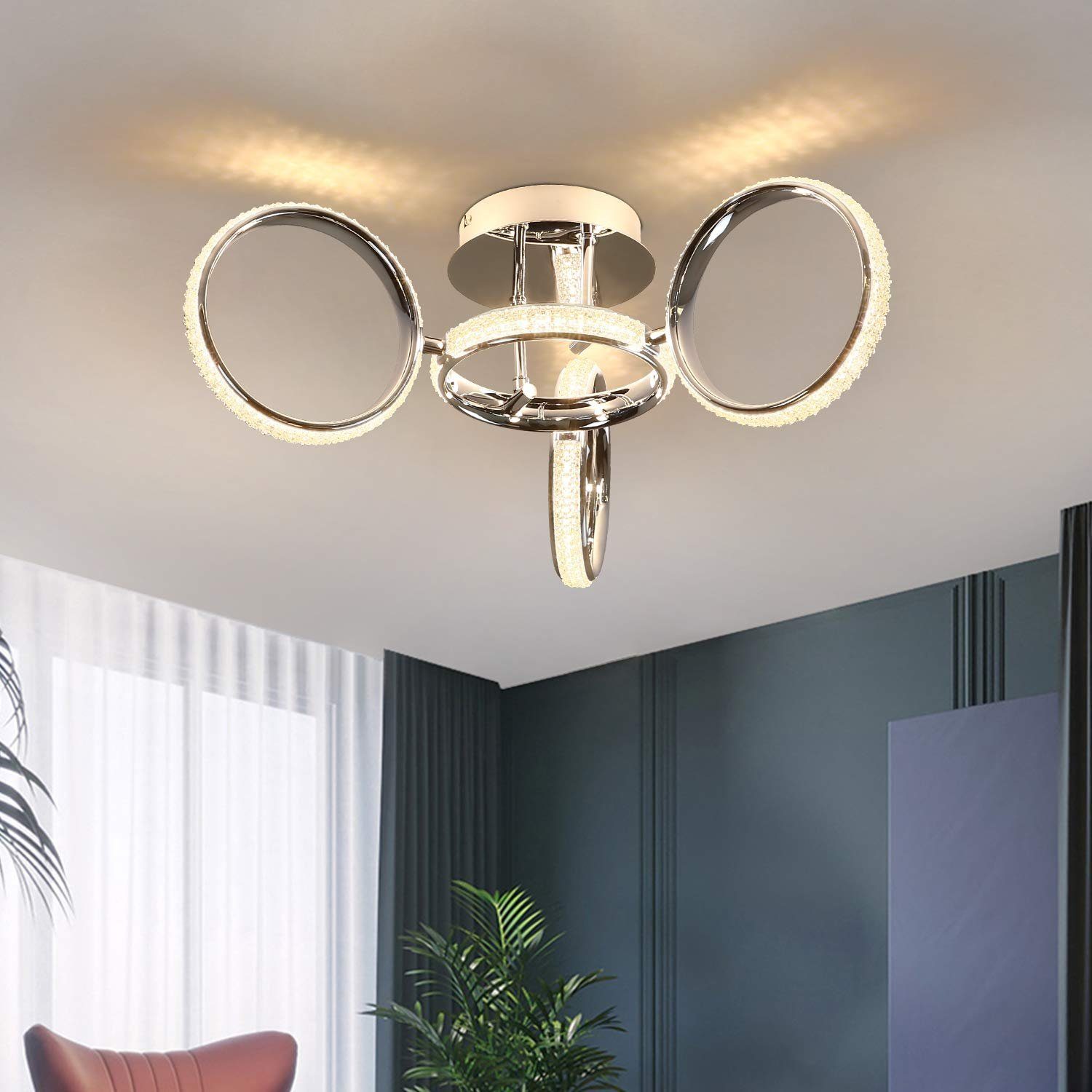 LED 3000K fest ZMH Innen LED integriert, Schlafzimmer Büro, verstellbar Lampe Deckenleuchte Ring 39W für Warmweiß