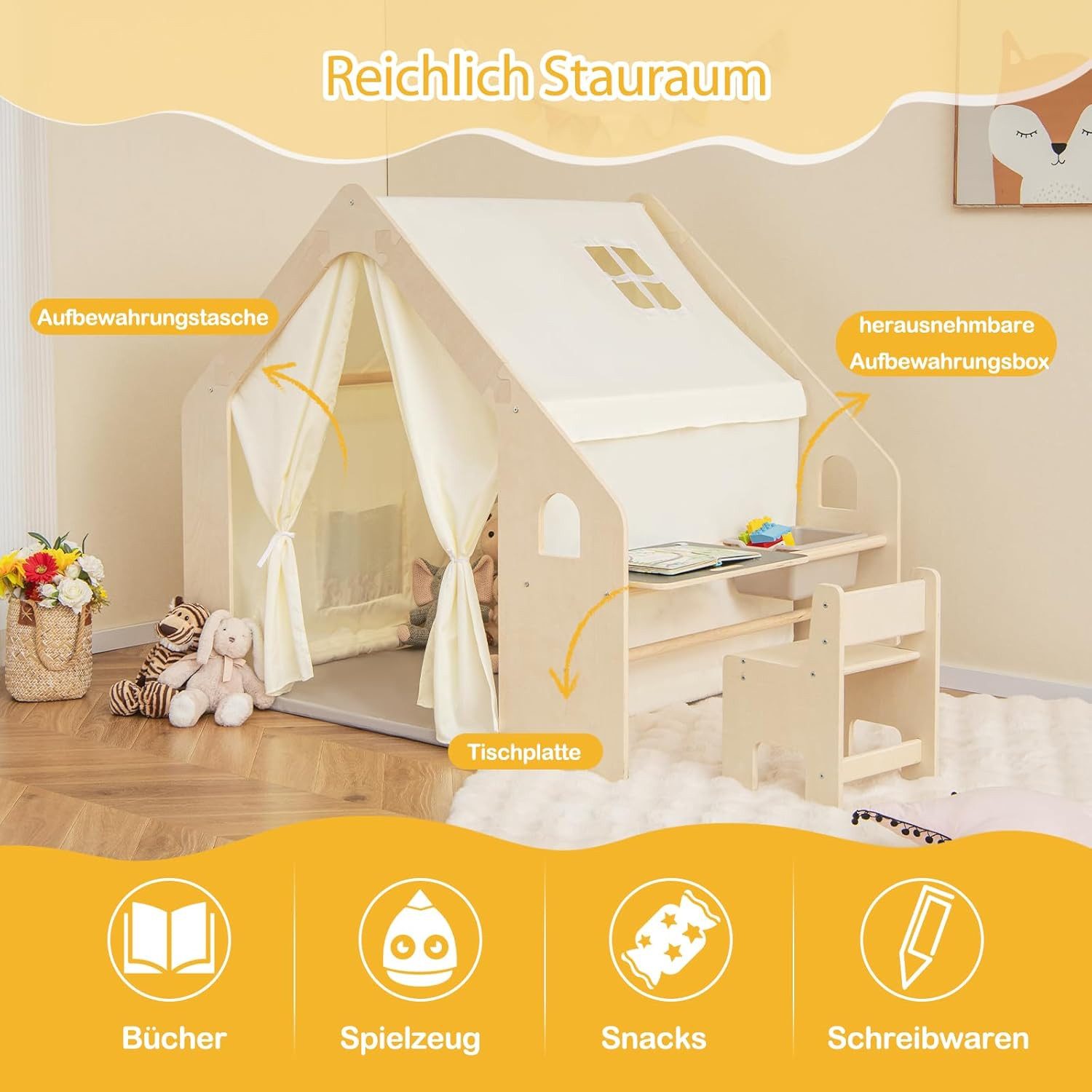 KOMFOTTEU Spielzelt 6 in 1 Kinderzelt Kinderspielhaus mit Schreibtisch, Stu günstig online kaufen