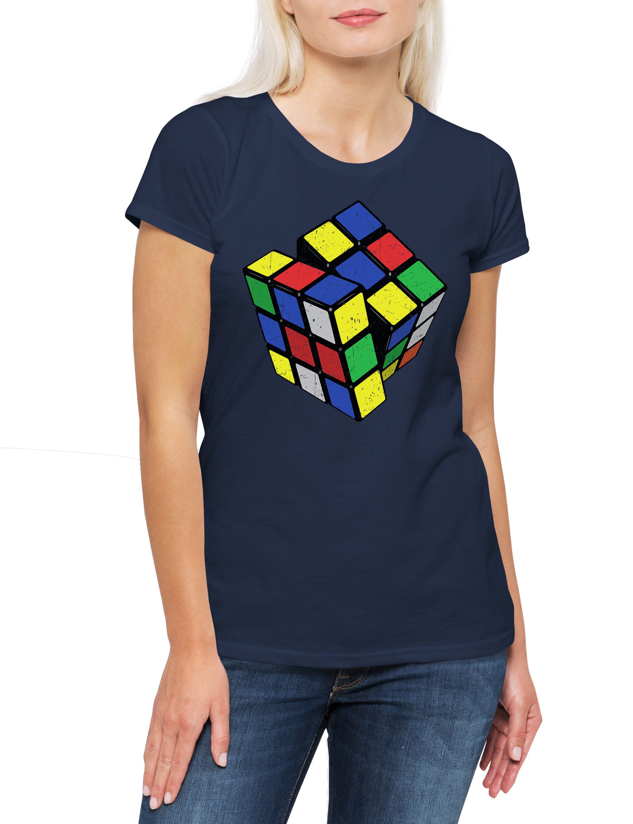 Print-Shirt Retro Cube Damen T-Shirt Zauberwürfel 80s Magic Speed Cubing Cuber