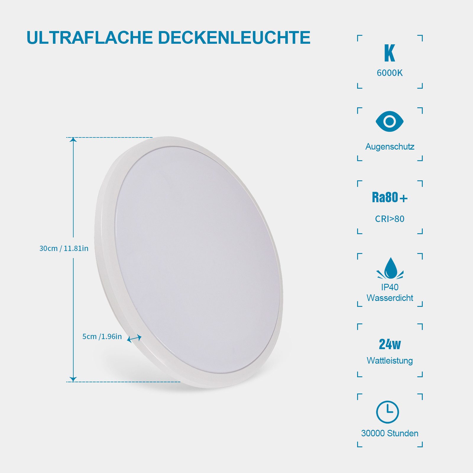 Goeco LED Deckenleuchte Runde LED-Deckenleuchte, 24W Badezimmerleuchte, 30c günstig online kaufen
