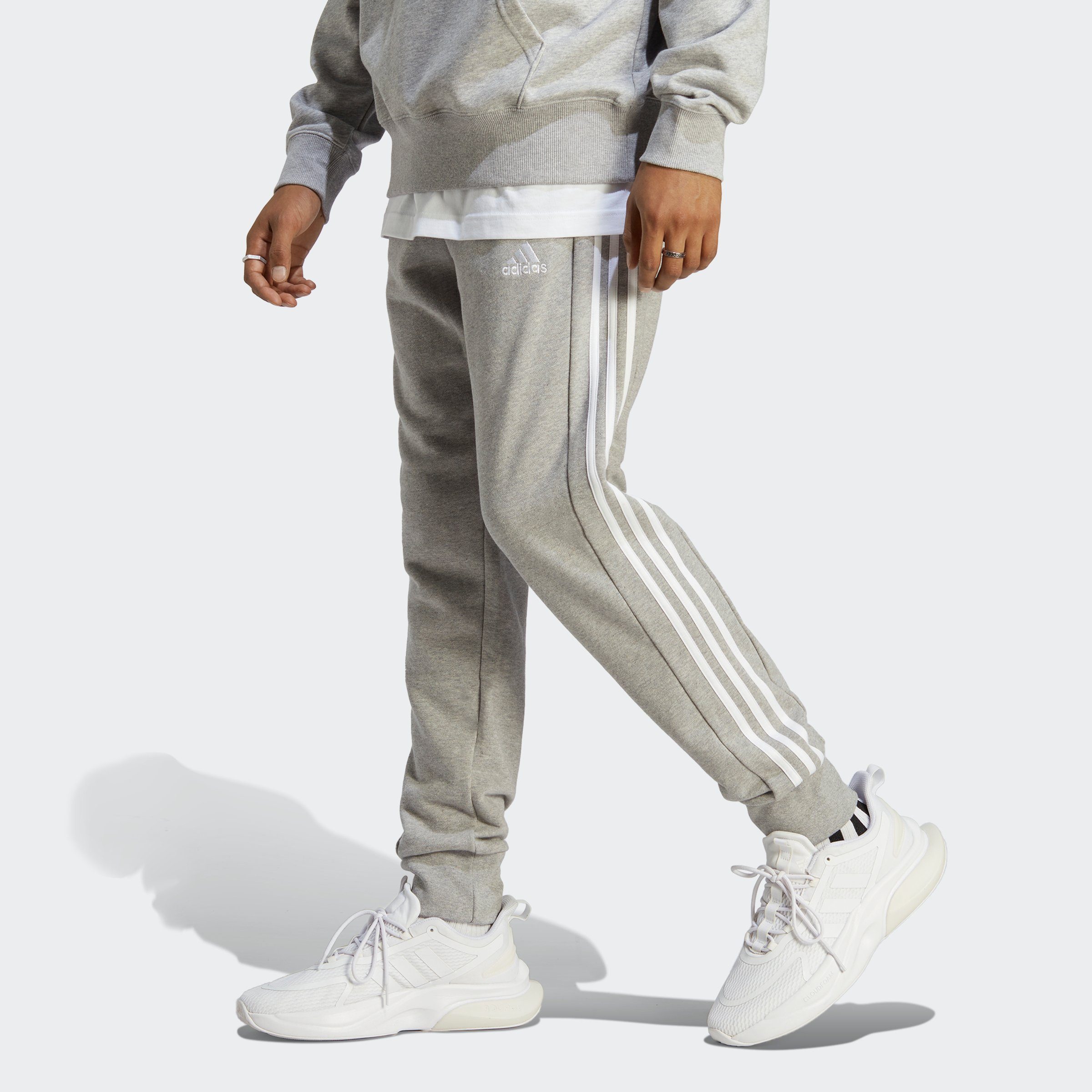 TERRY / FRENCH (1-tlg) Sportswear Sporthose HOSE Grey adidas White ESSENTIALS 3STREIFEN CUFF Medium TAPERED Heather