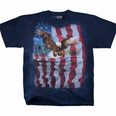 Liquid Blue T-Shirt American Bird Of Prey / Adler USA Flagge