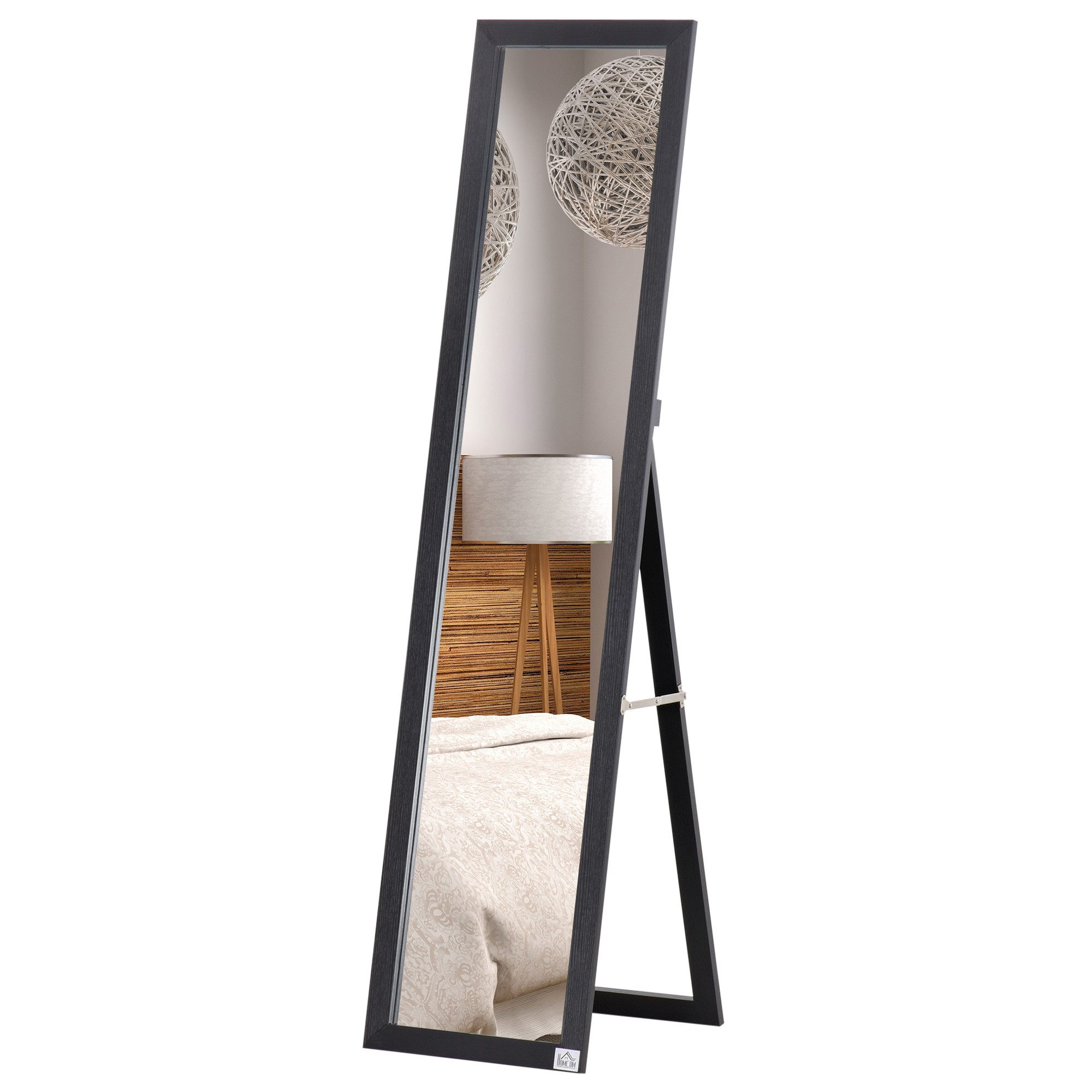 BAYMATE Standspiegel Rechteckiger, freistehender und wandmontierbarer Ganzkörperspiegel (für Ankleidezimmer, Schlafzimmer, Wohnzimmer, Maße: 37 cm (B) x 37 cm (T) x 154 cm (H), schwarz)