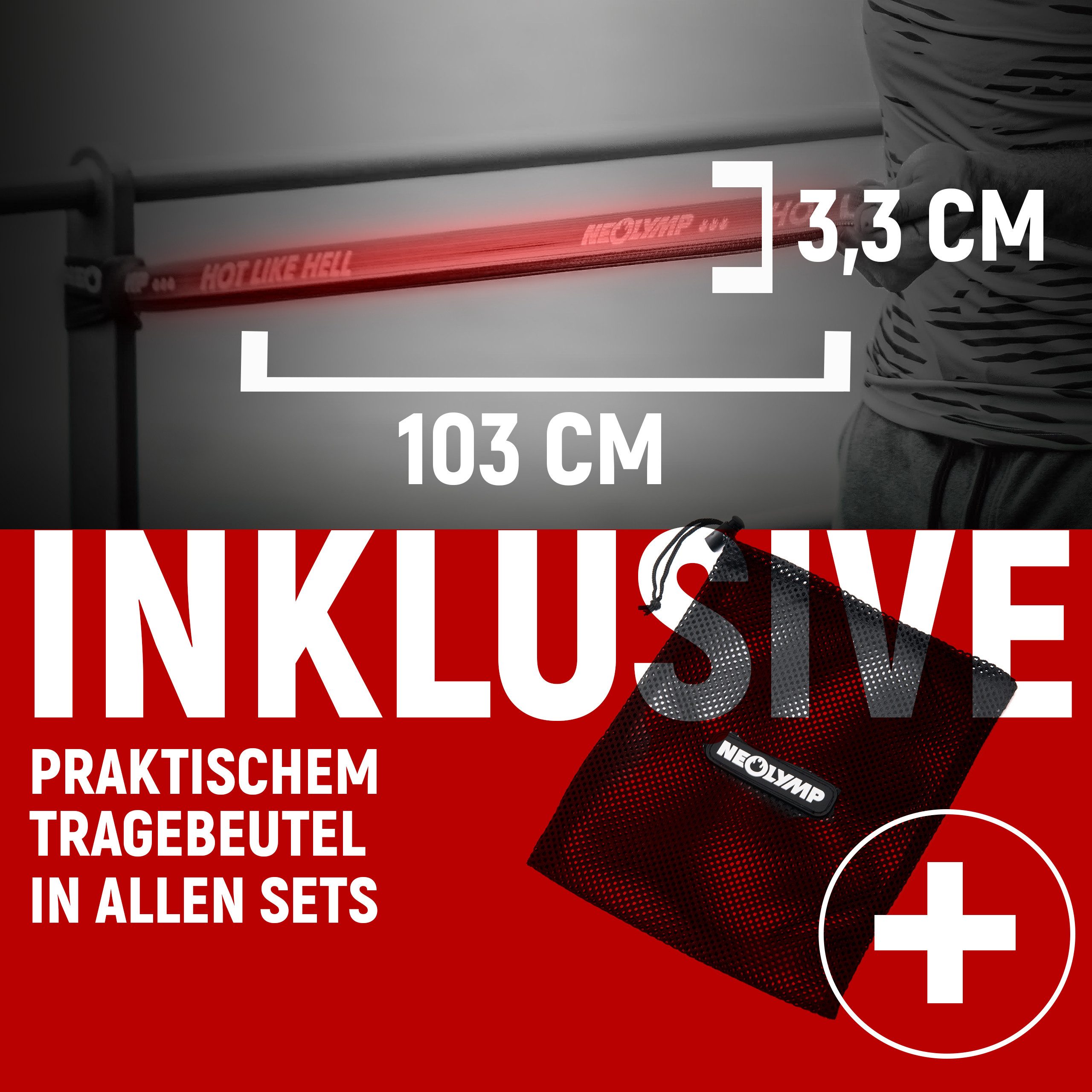 NEOLYMP Trainingsband Widerstandsbänder für Muskelaufbau - Resistance Bänder, Baumwolle, mit E-Book, Waschbar, Sanft zur Haut, Rutschfest, Fitness