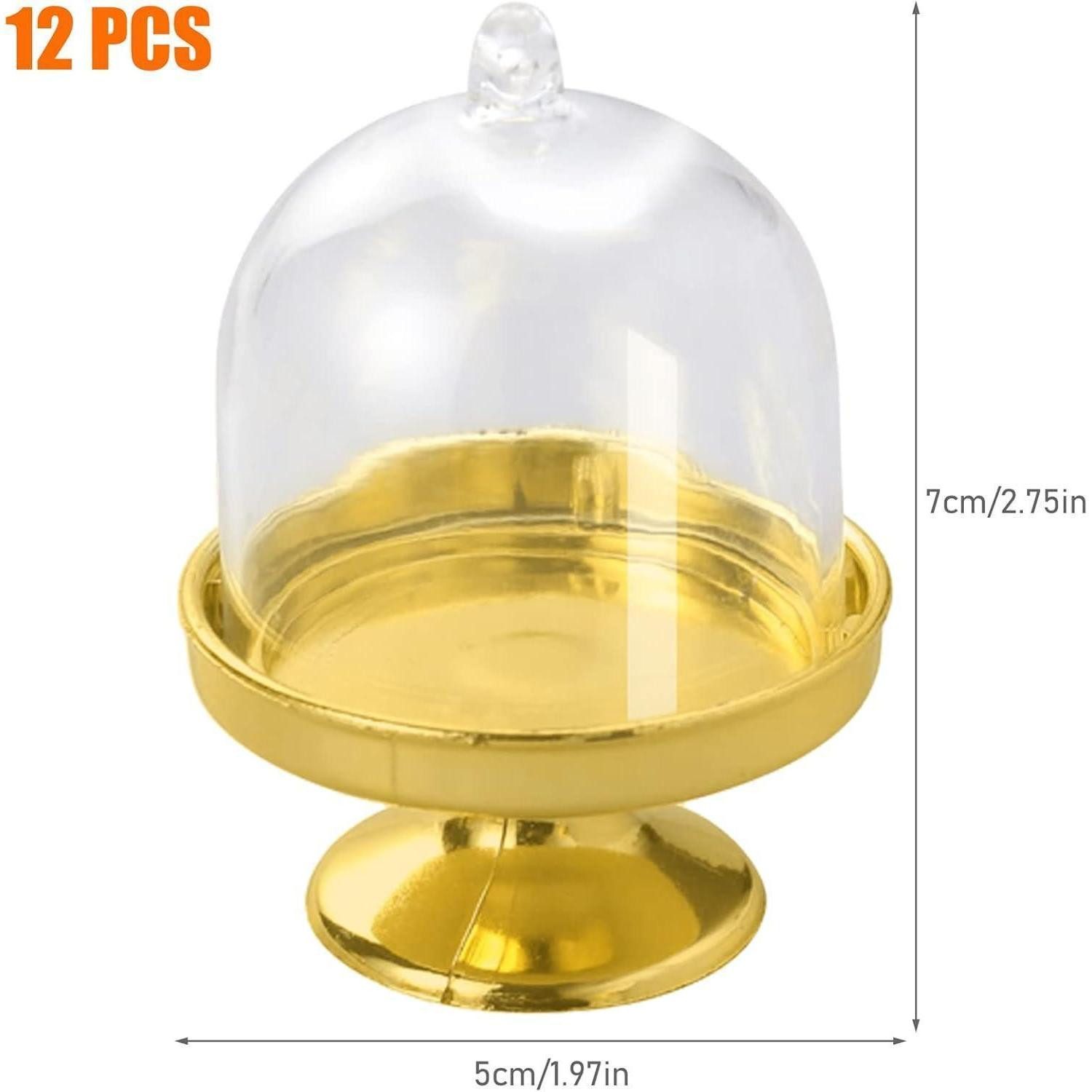 LuxusKollektion Tortenständer 12er Set Mini Kuchenglocken Tortenständer Gold Haube für Hochzeit