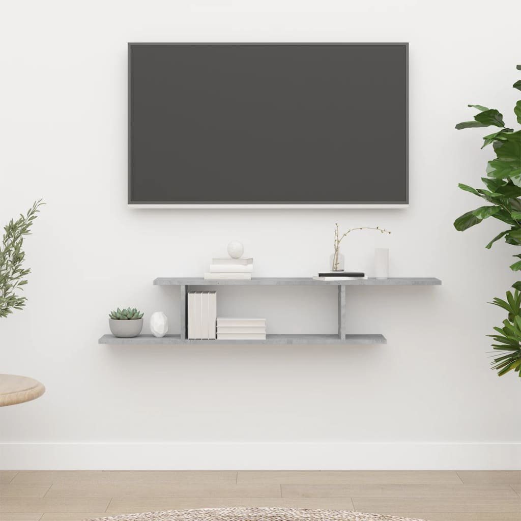 furnicato Wandregal Modernes TV-125x18x23 cm in Betongrau, 1-tlg., Asymmetrische Schwebekonsole mit Stauraum für AV-Komponenten & Bücher