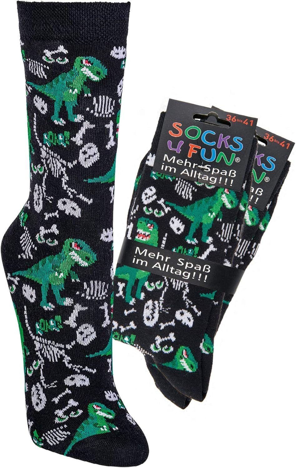 Freizeitsocken 2 Paar Fun Socken, Spaß mit Socken, Dino Motive, für Damen & Herren