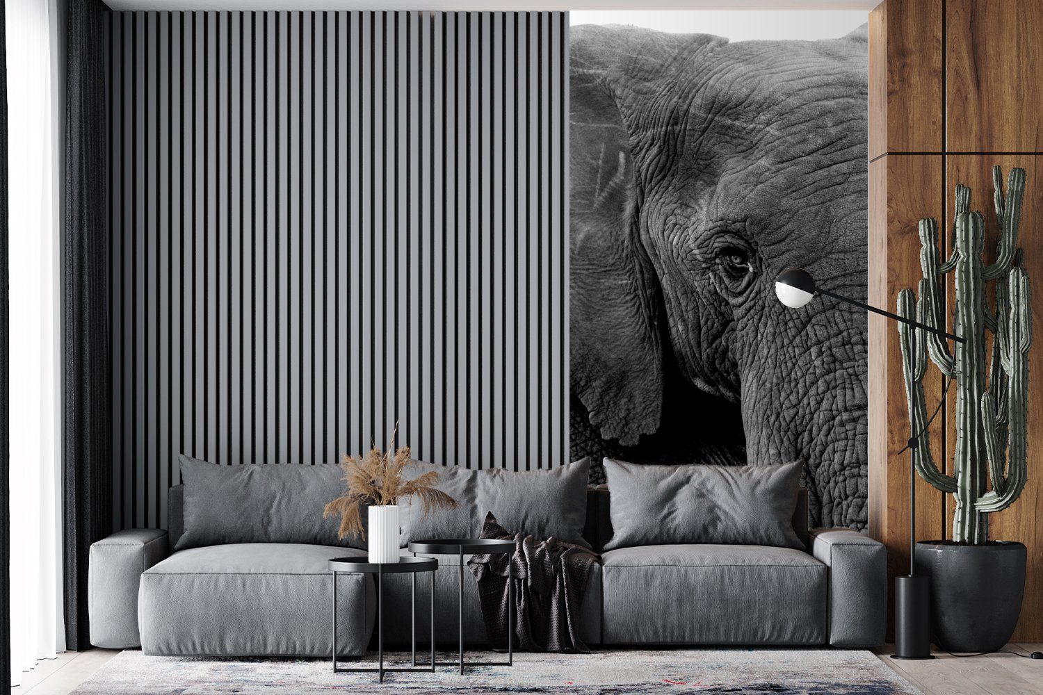 Weiß Küche, St), - Wohnzimmer Vliestapete (2 - Schlafzimmer - Tiere Natur, Fototapete Matt, Elefant - bedruckt, Fototapete MuchoWow Schwarz für