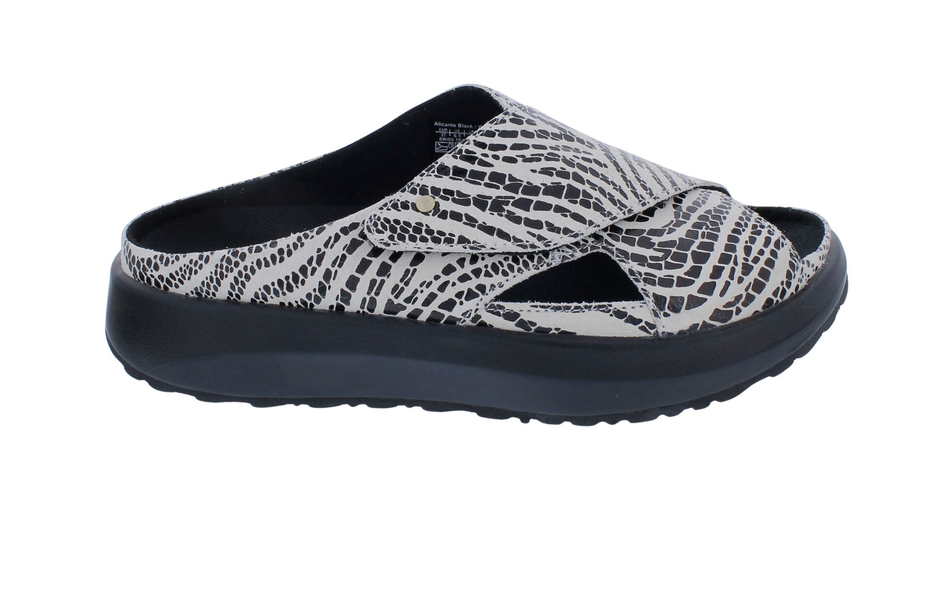 Joya Joya Pantolette Alicante Black-White JY107A, bedrucktes Velourleder, K Pantolette
