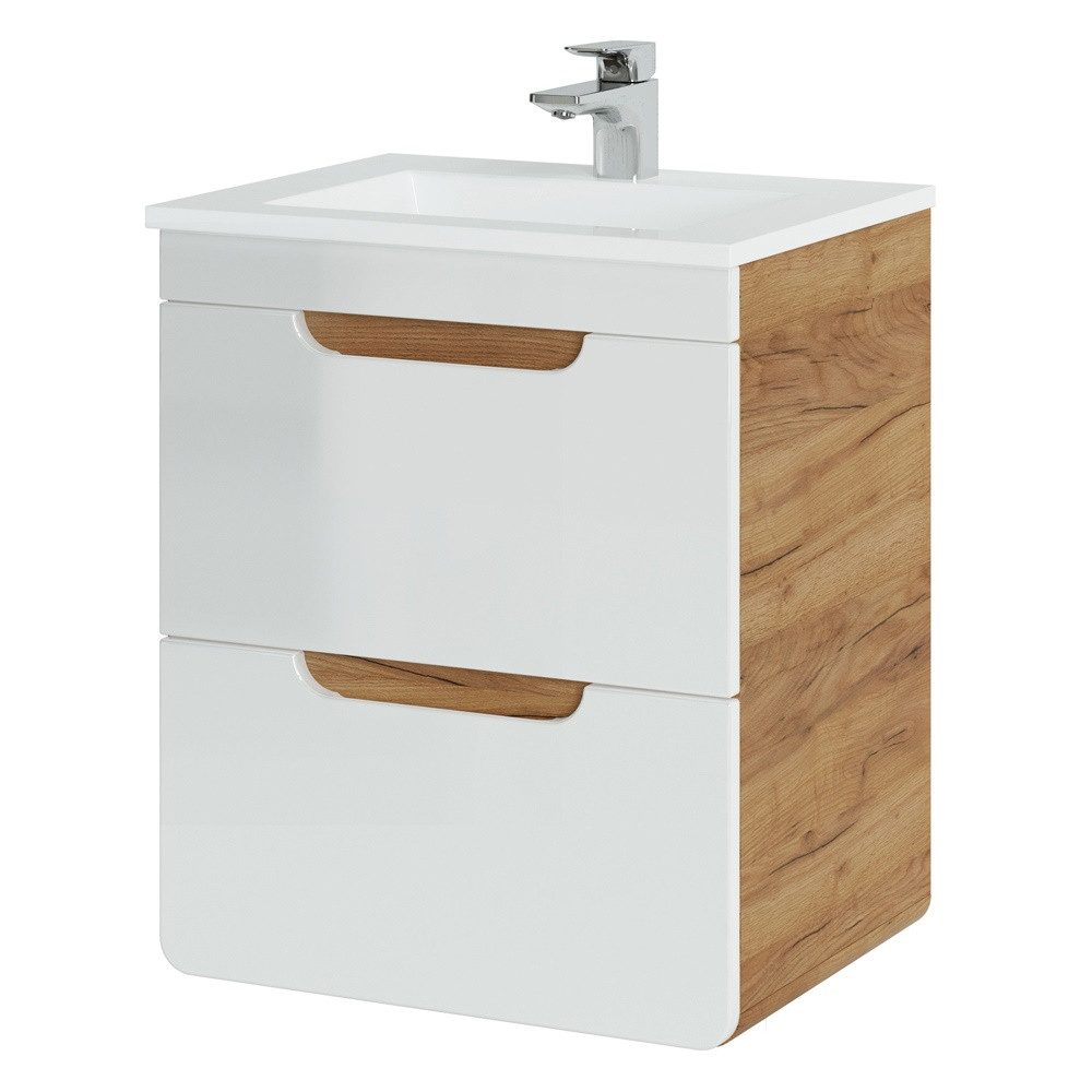 Lomadox Waschtisch LUTON-56, weiß mit Wotan Eiche Nb. 53/61/40 cm günstig online kaufen