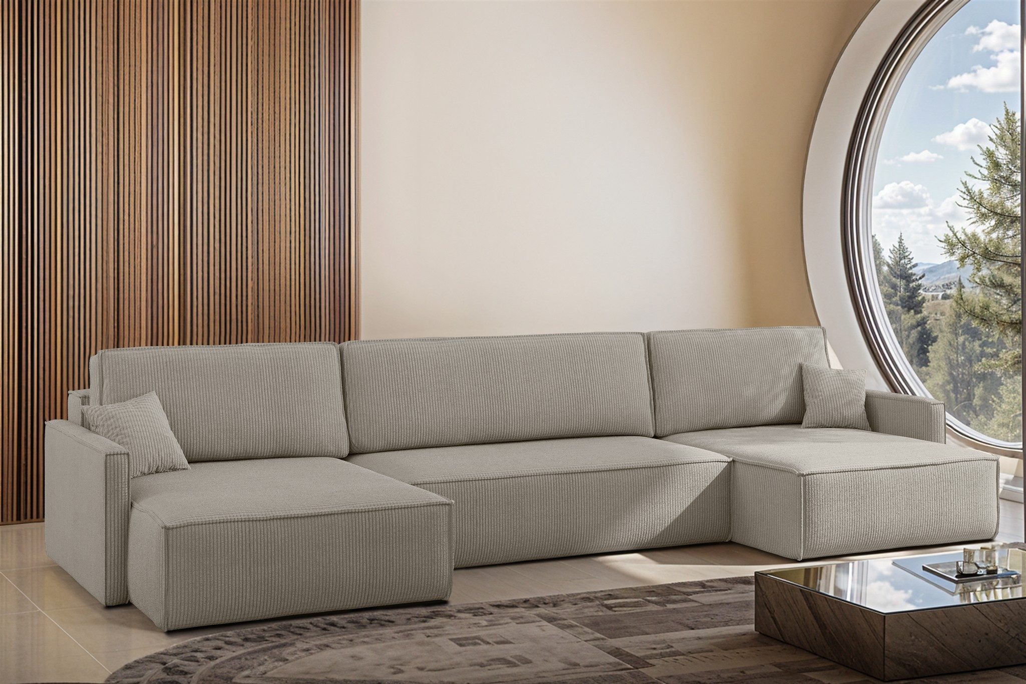 Fun Möbel Wohnlandschaft Sofa mit Schlaffunktion Sofa LOUIS in Stoff, inkl. 2 Zierkissen, inkl. Bettkasten