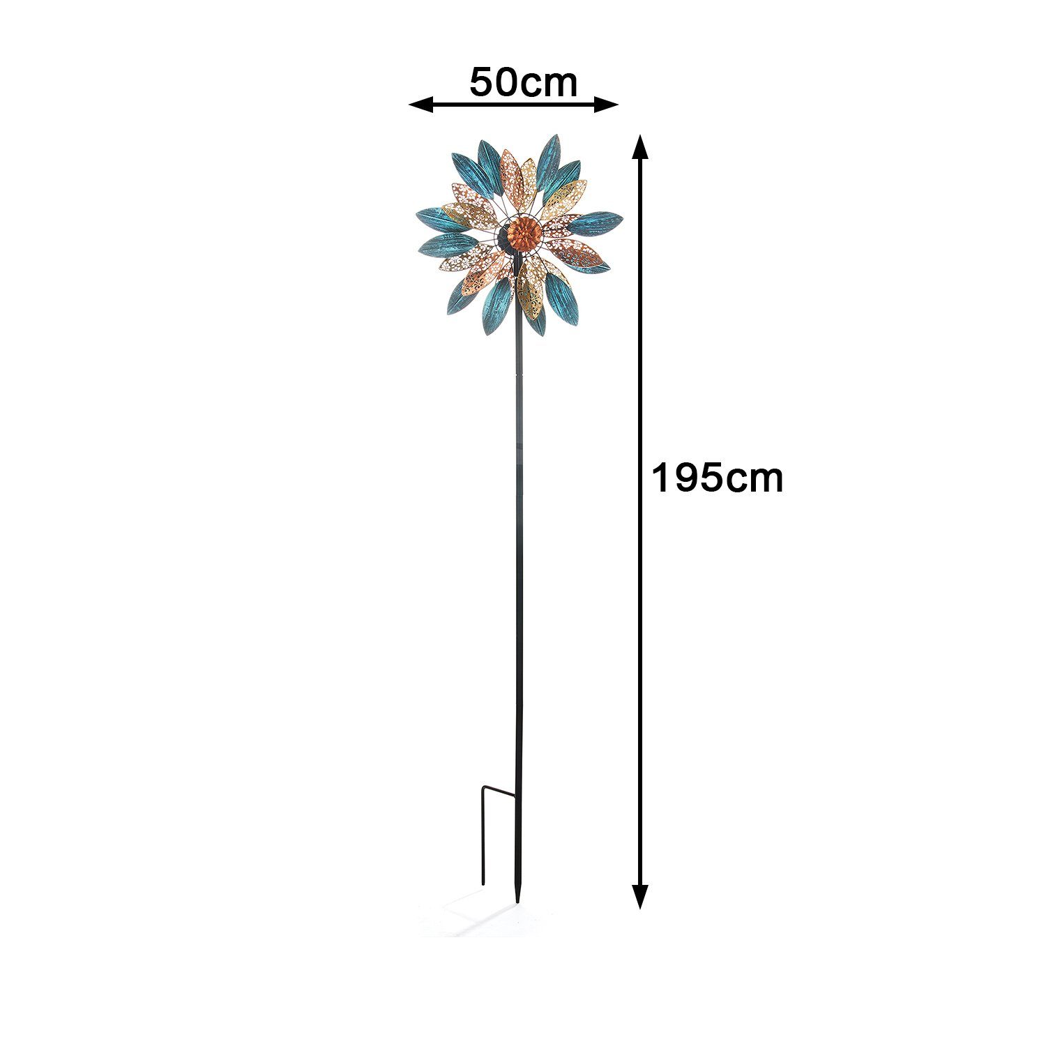 Kobolo Gartenstecker Windrad Dekostecker ORNAMENT aus Metall XXL (in natürlichen Farben) – Bild 4 von 5