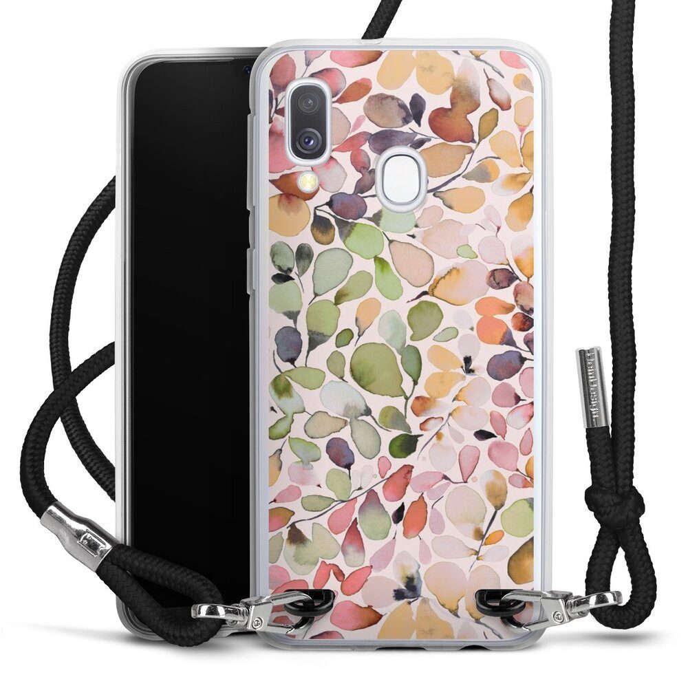 DeinDesign Handyhülle Muster Eukalyptus Pattern Leaffy Nature Countryside Eucalyptus, Samsung Galaxy A40 Handykette Hülle mit Band Case zum Umhängen