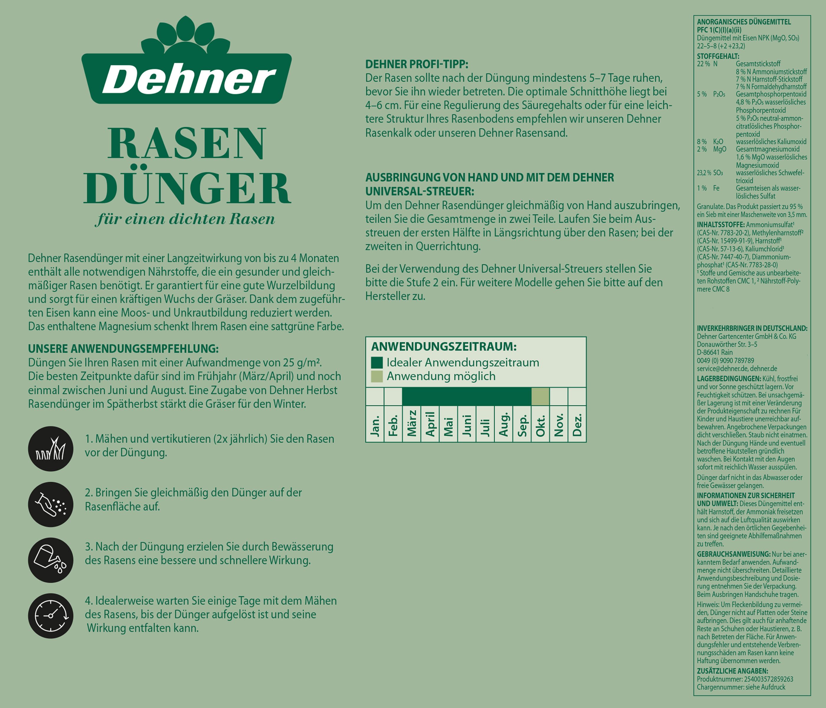 Dehner Rasendünger Mineralisch mit Langzeitwirkung, verschied. Größen, Keine Angabe, für einen sattgrünen, dichten Rasen