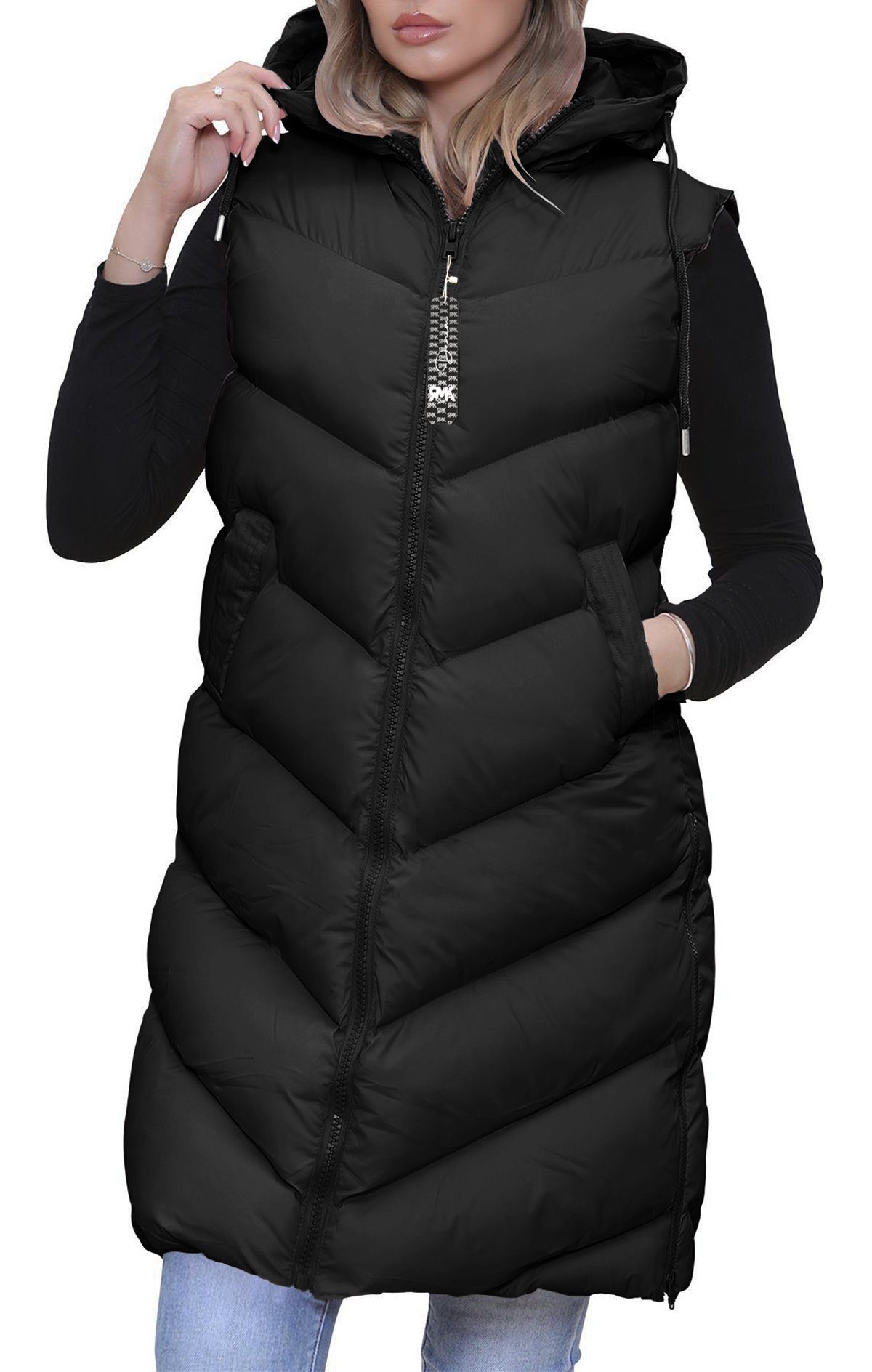 Longweste Damen Steppweste Lang Weste Mantel Ärmellos Jacke Outdoor Warm Winter