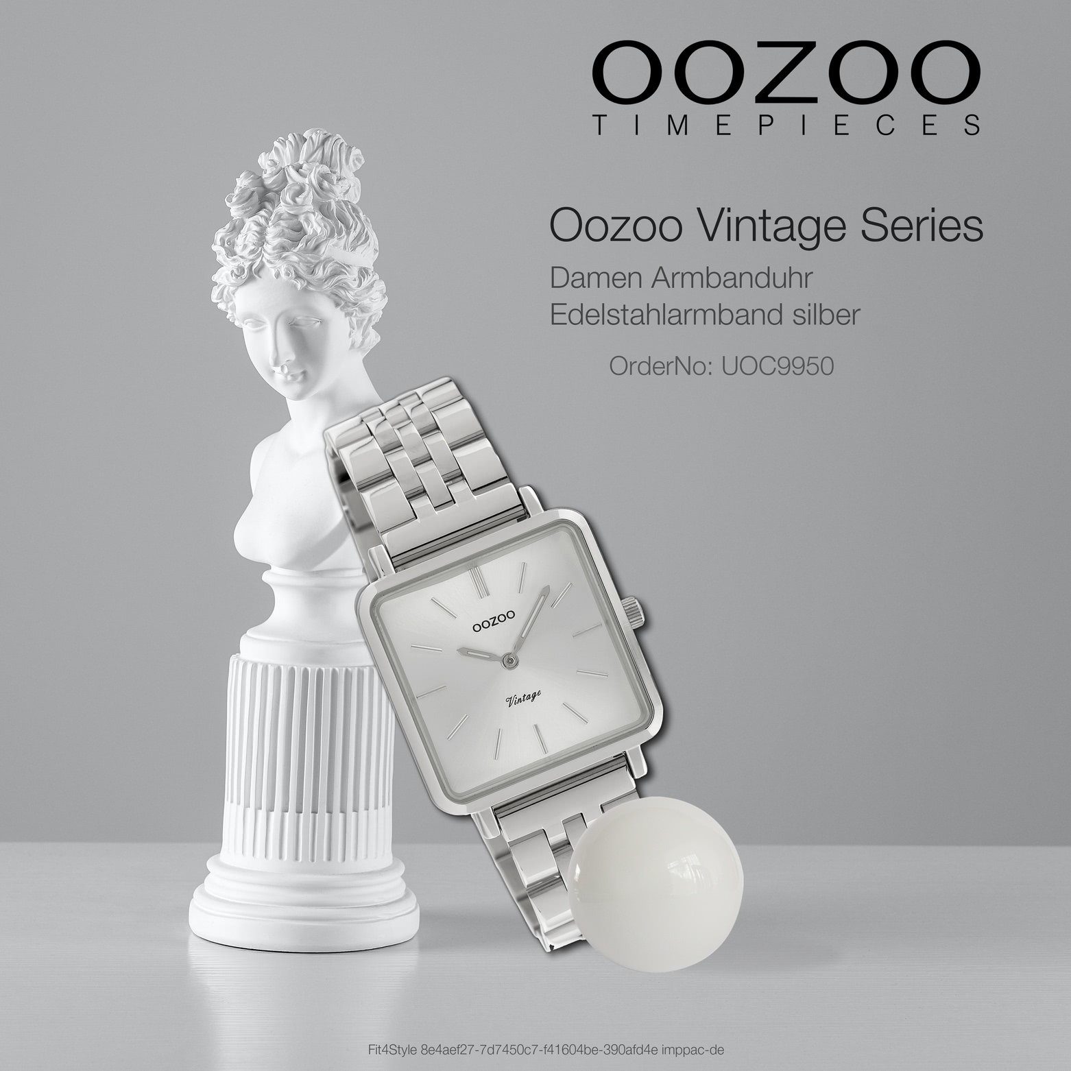 (ca. Quarzuhr silber, Damenuhr Fashion-Style eckig, Oozoo Edelstahlarmband, 29mm) klein OOZOO Damen Armbanduhr