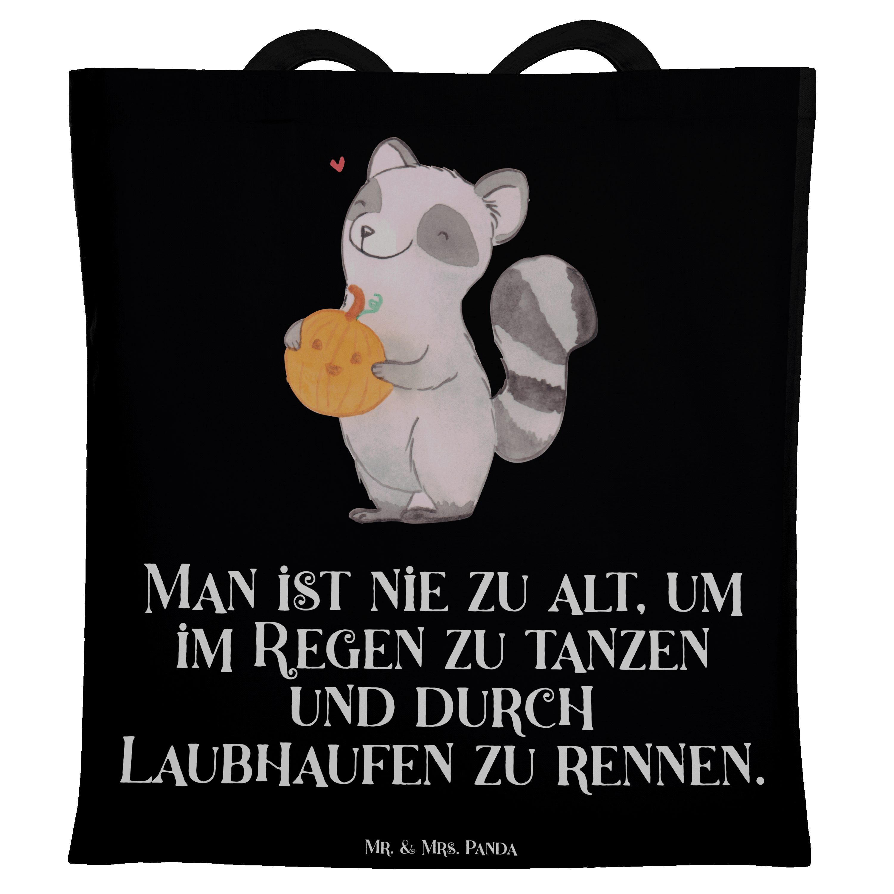 Mr. & Mrs. Panda Tragetasche Waschbär Kürbis - Schwarz - Geschenk, Beuteltasche, Einkaufstasche, T (1-tlg)