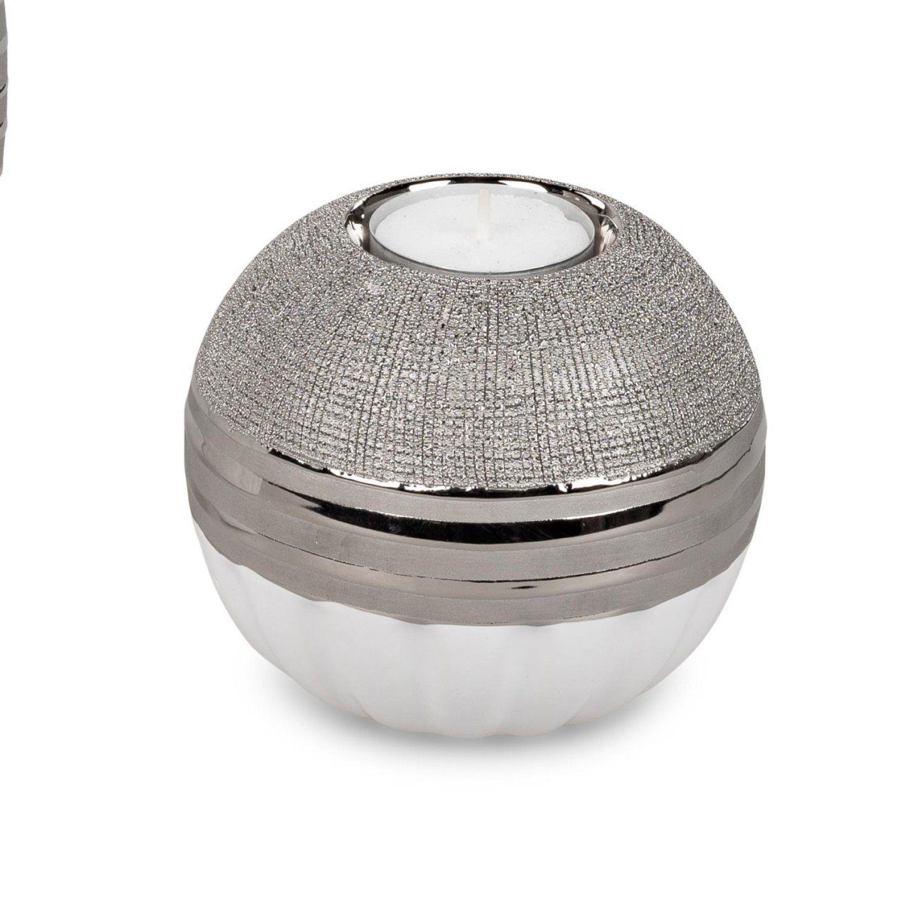 Silver, Silber Teelichthalter formano Keramik D:10cm H:9cm White