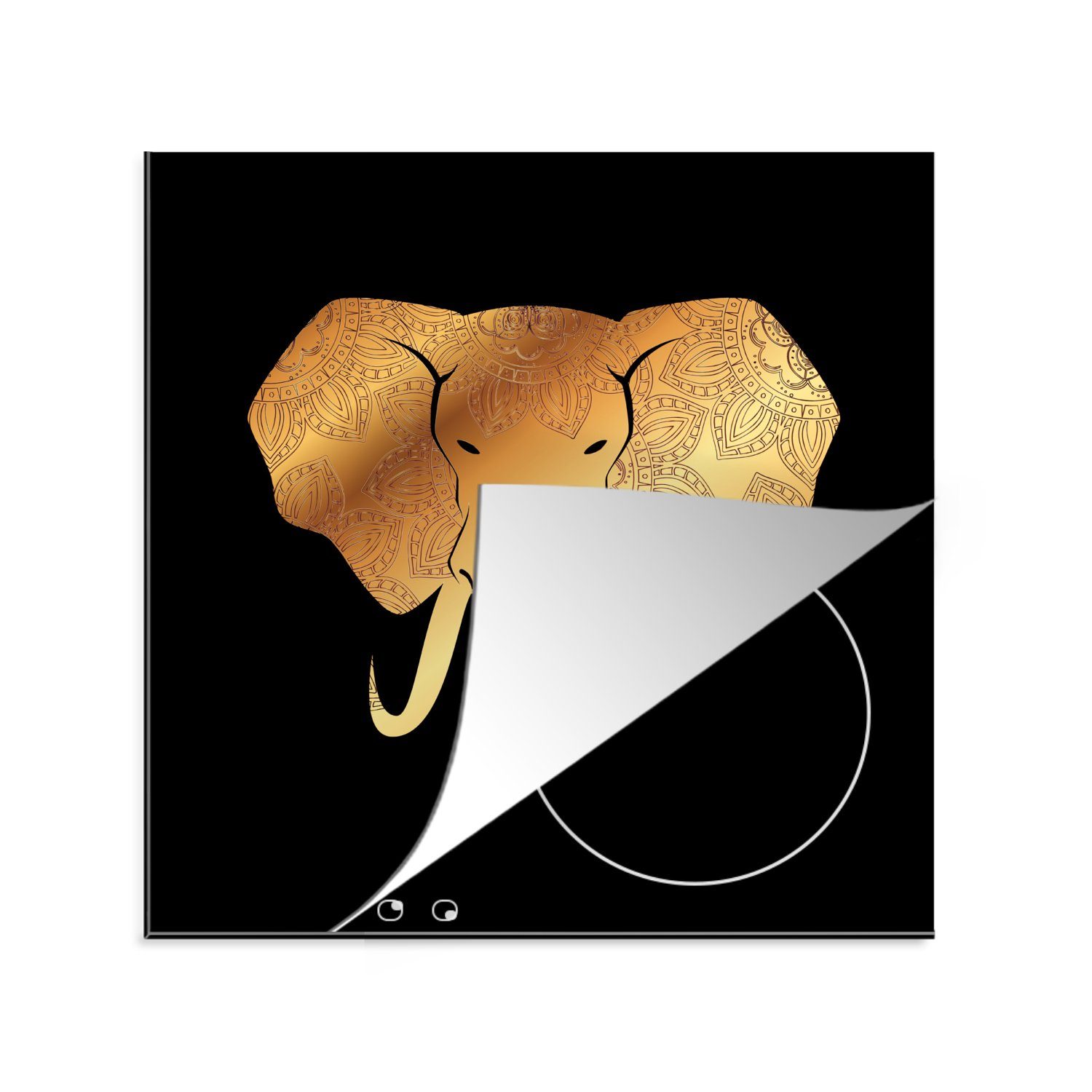 MuchoWow Herdblende-/Abdeckplatte Elefant - Gold Arbeitsplatte tlg), 78x78 Ceranfeldabdeckung, für (1 Vinyl, - küche Blumen, cm