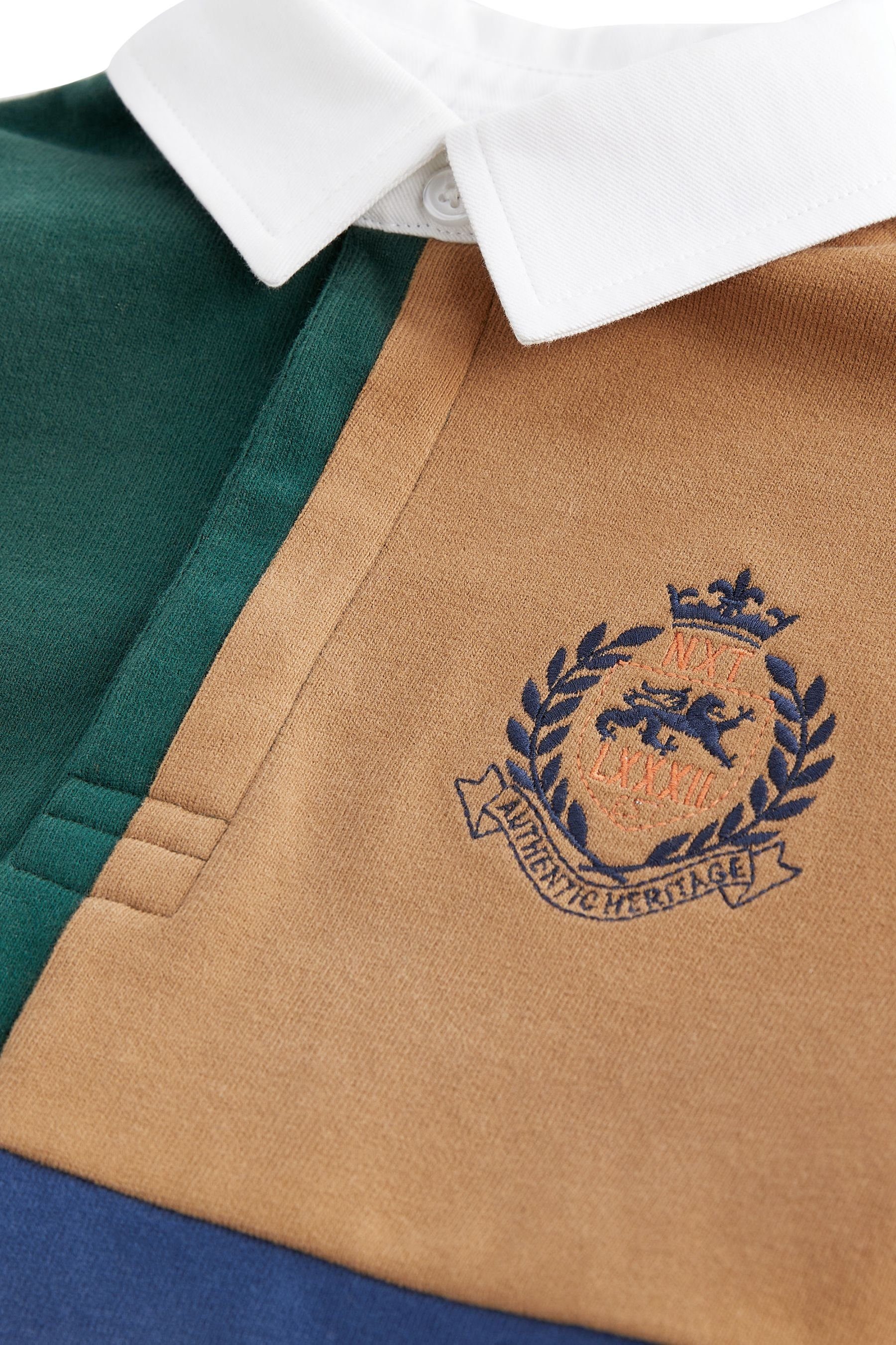 Next Rugbyshirt Rugby-Shirt Navy Blue/Tan (1-tlg) Harlequin Brown/Green