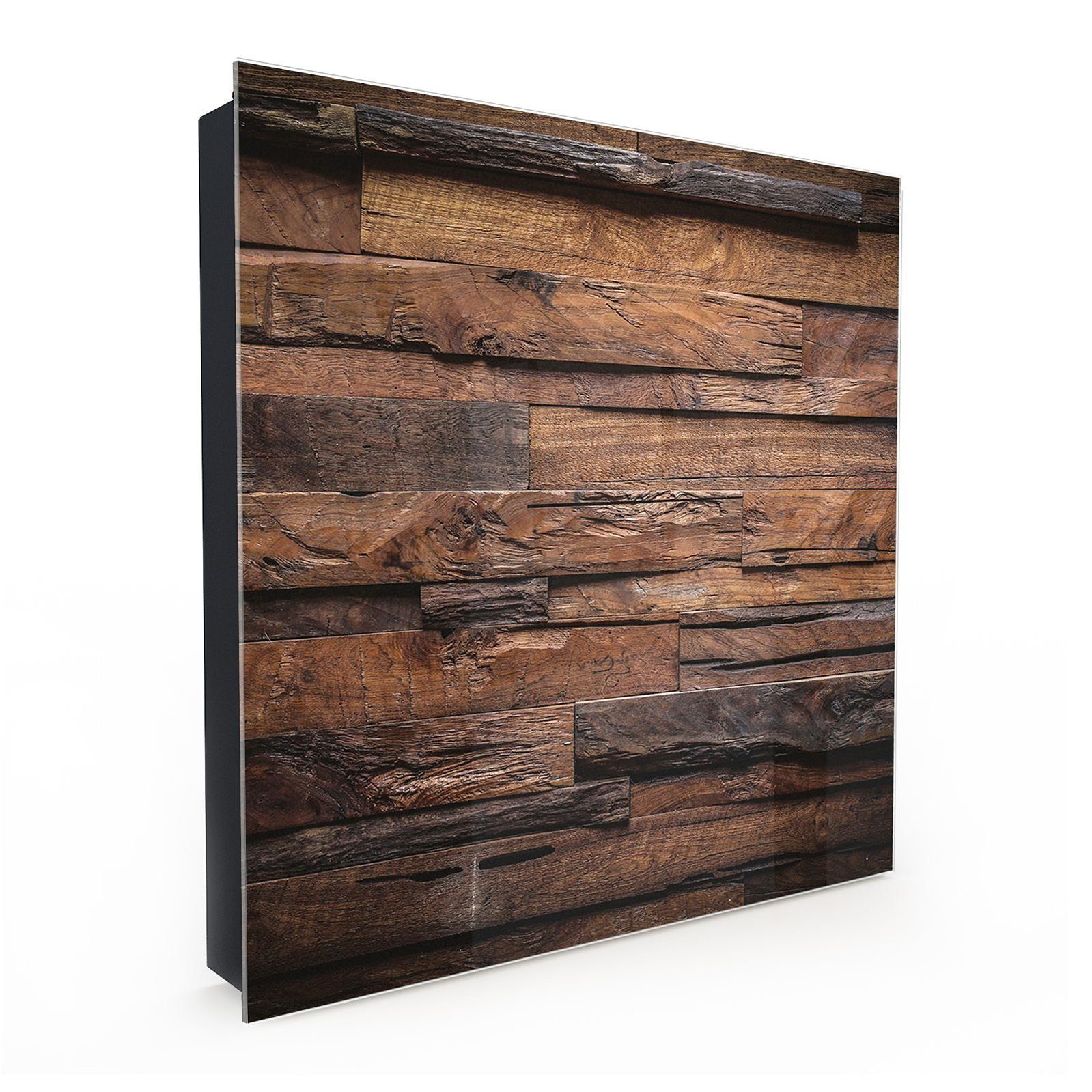 Primedeco Schlüsselkasten Magnetpinnwand und Memoboard mit Glasfront Motiv Dunkle Holzstruktur (1 St)