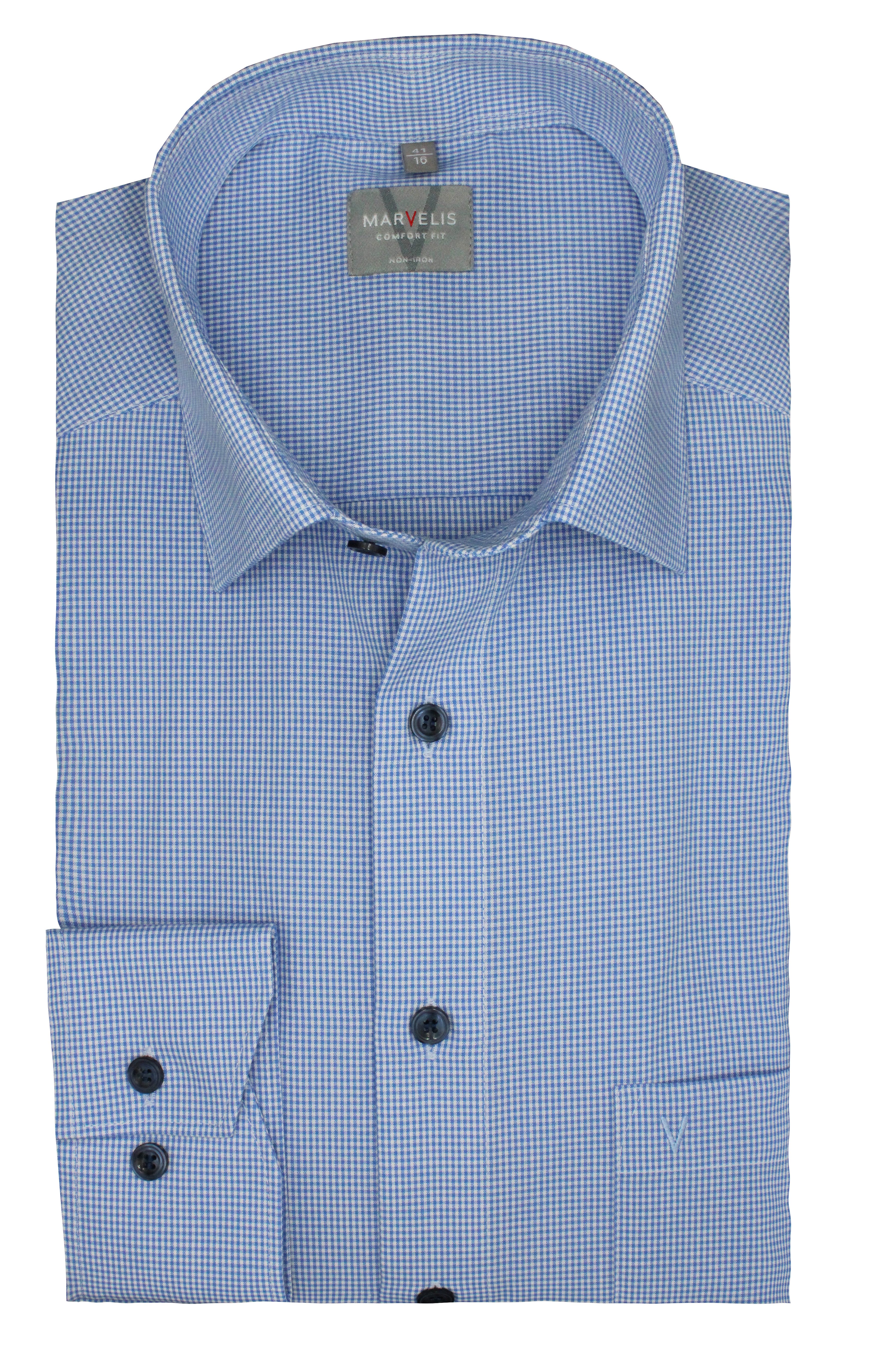 MARVELIS Businesshemd Comfort Fit, Blau Weiß kariert, Bügelfrei, New Kent K günstig online kaufen