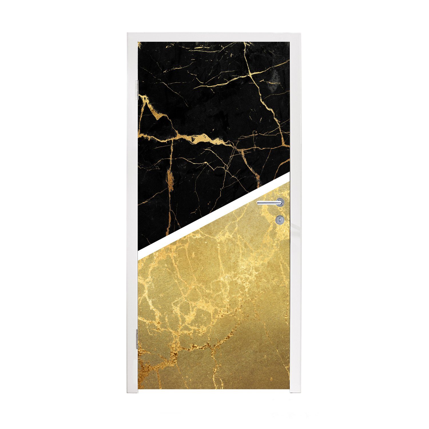 MuchoWow Türtapete Marmor - Schwarz - Gold, Matt, bedruckt, (1 St), Fototapete für Tür, Türaufkleber, 75x205 cm