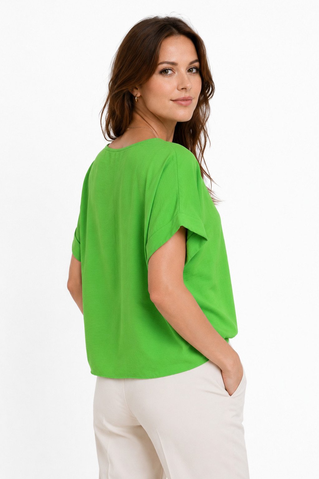ITALY VIBES Kurzarmbluse - sommerliche Bluse - Blusenshirt Damen mit Knotendetail ONE SIZE / passend für Größe S - L