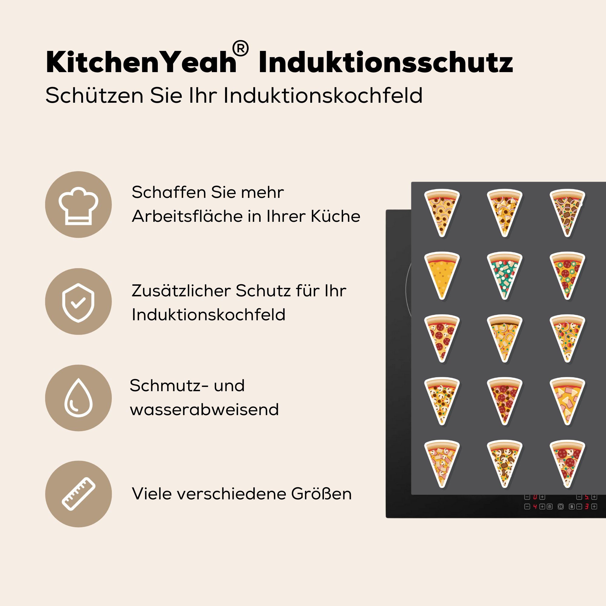 MuchoWow Herdblende-/Abdeckplatte Arbeitsplatte Muster Illustriertes cm, für 78x78 tlg), Vinyl, küche aus Ceranfeldabdeckung, Italien, Pizzen (1 von