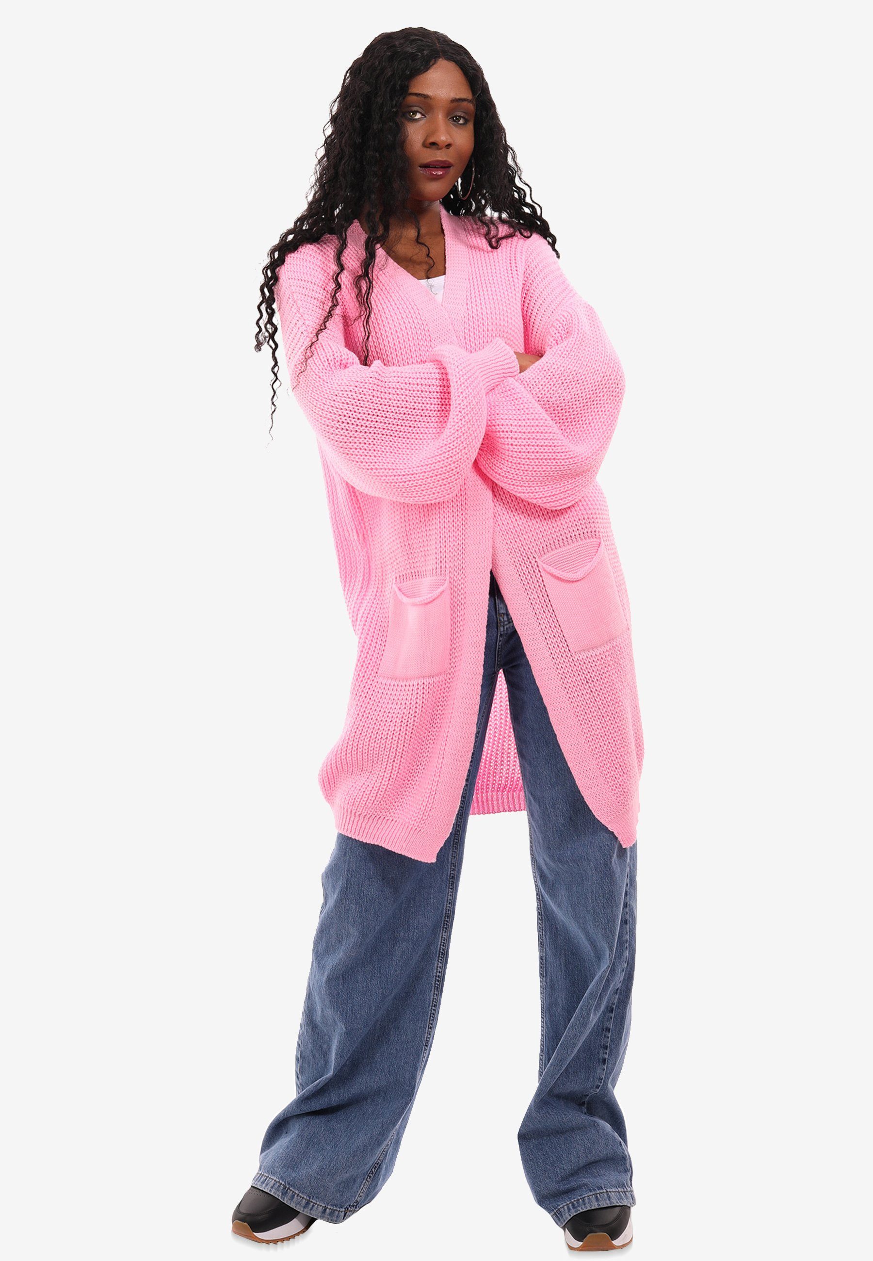 YC Fashion & Style Taschen aufgesetzten Taschen mit Cardigan rosa mit Size One in Strick-Cardigan Unifarbe