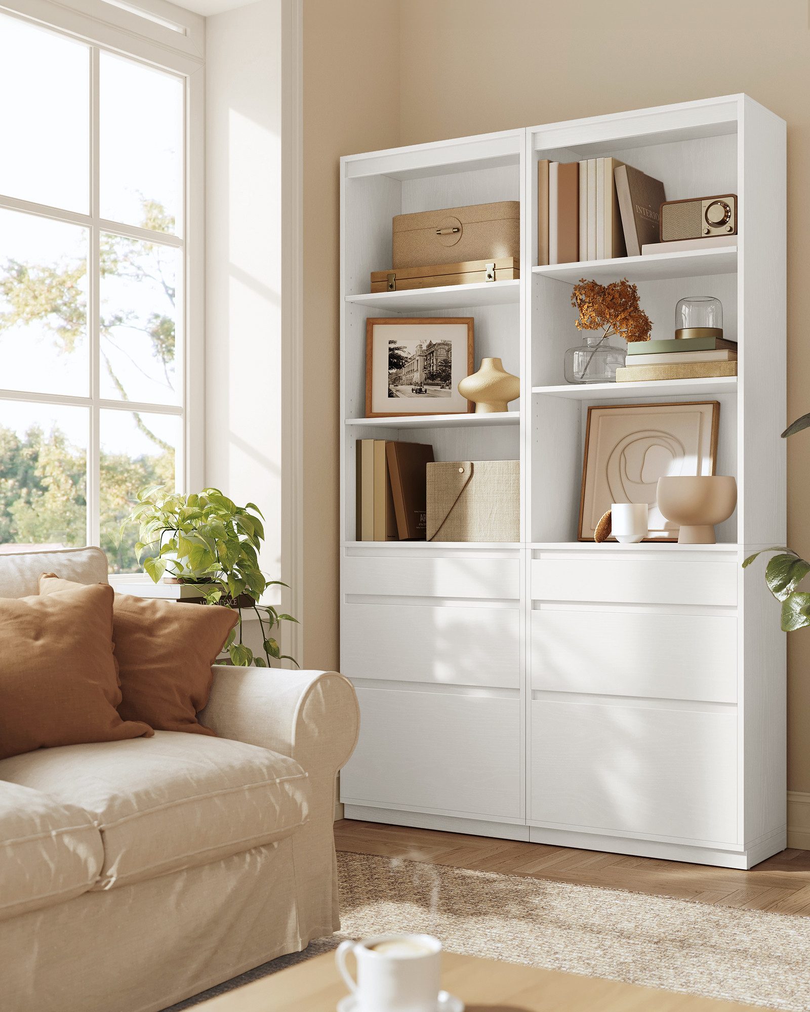 VASAGLE Bücherregal, Hochschrank, 3 Schubladen, verstellbare Ablagen günstig online kaufen