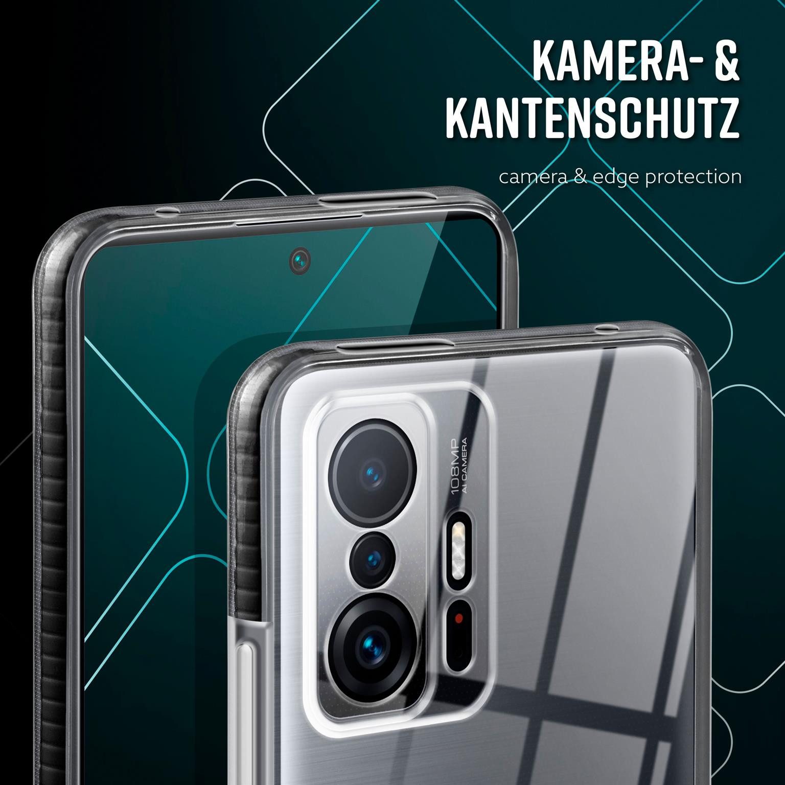 ONEFLOW Handyhülle für Xiaomi 11T Pro Hülle Silikon Cushion Case Schwarz 6,67 Zoll, Schutzhülle Transparent Bumper Back Cover Silikonhülle Durchsichtig