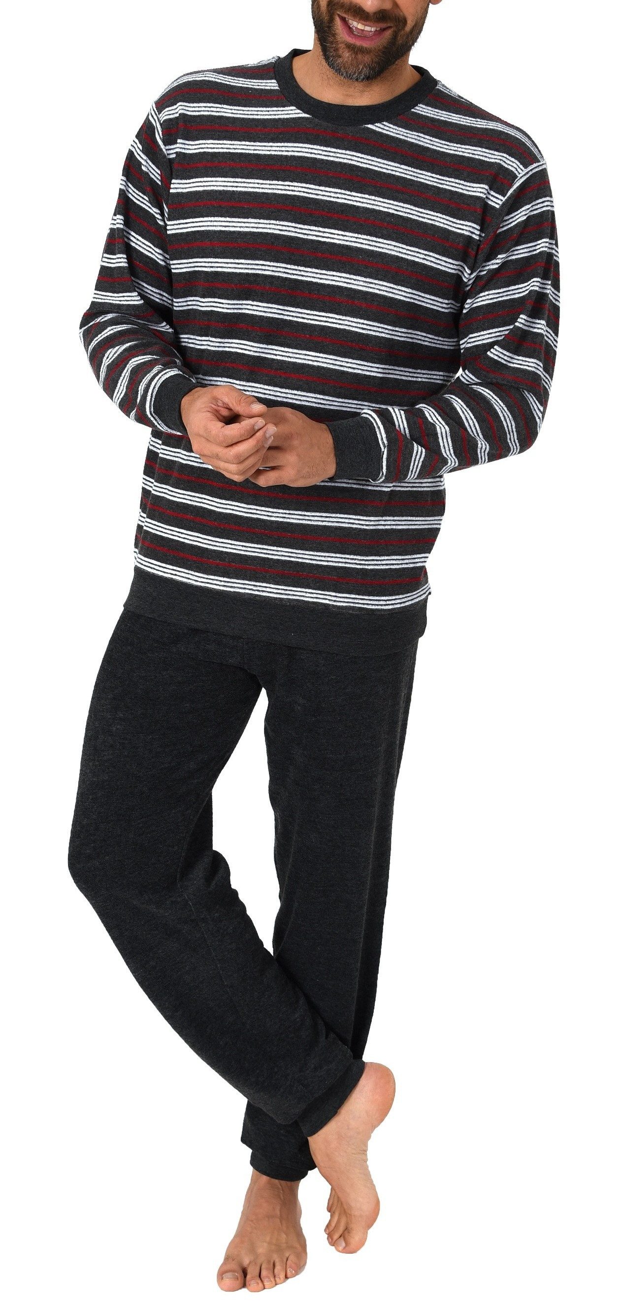 Pyjama Herren Übergrössen Frottee Schlafanzug lang mit Bündchen