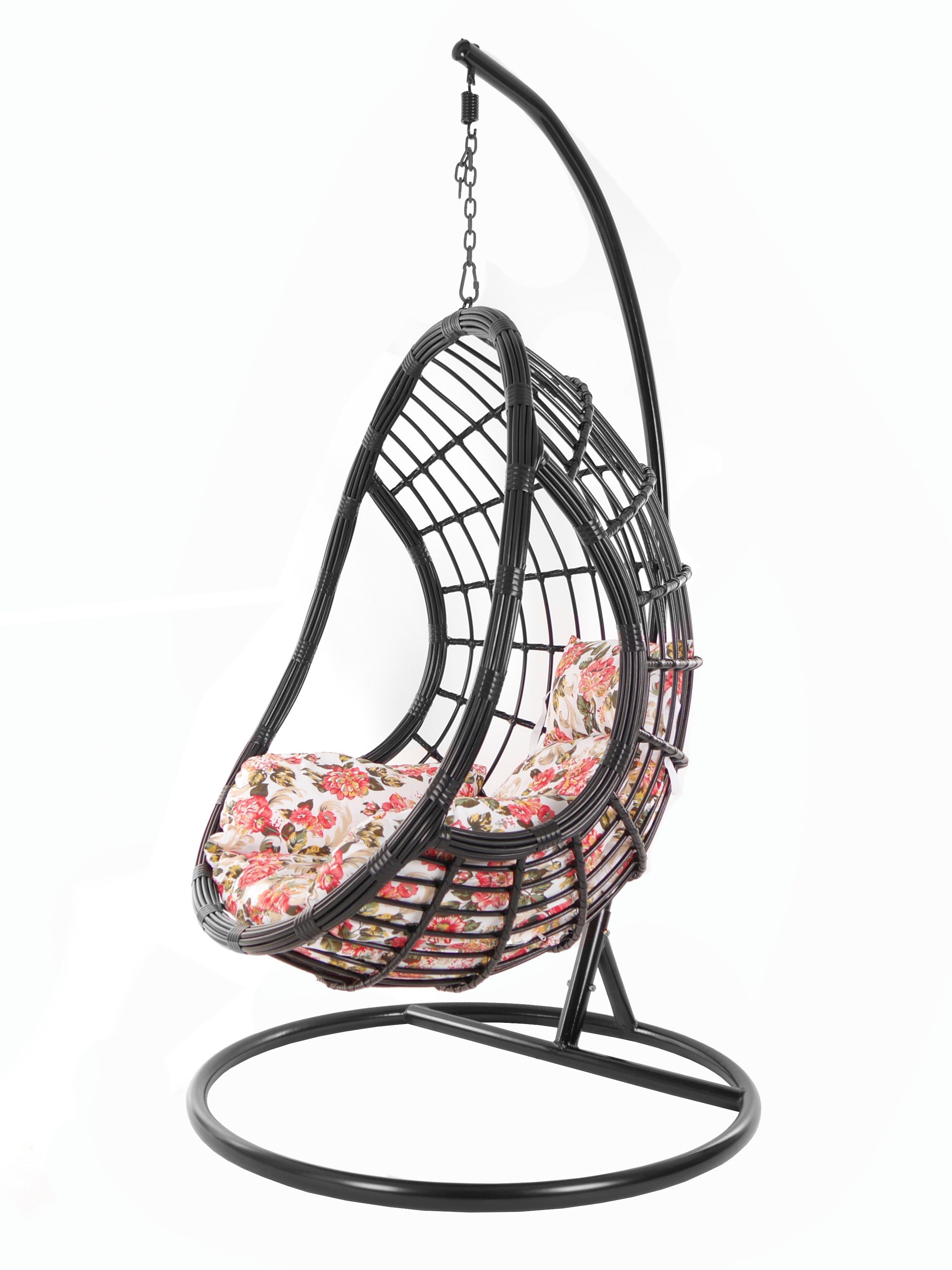 Muster Chair, sommer Swing und Hängesessel black, summergarden) (3760 mit PALMANOVA KIDEO Hängesessel Loungemöbel, Schwarz, Schwebesessel, blumenmuster Kissen, Gestell