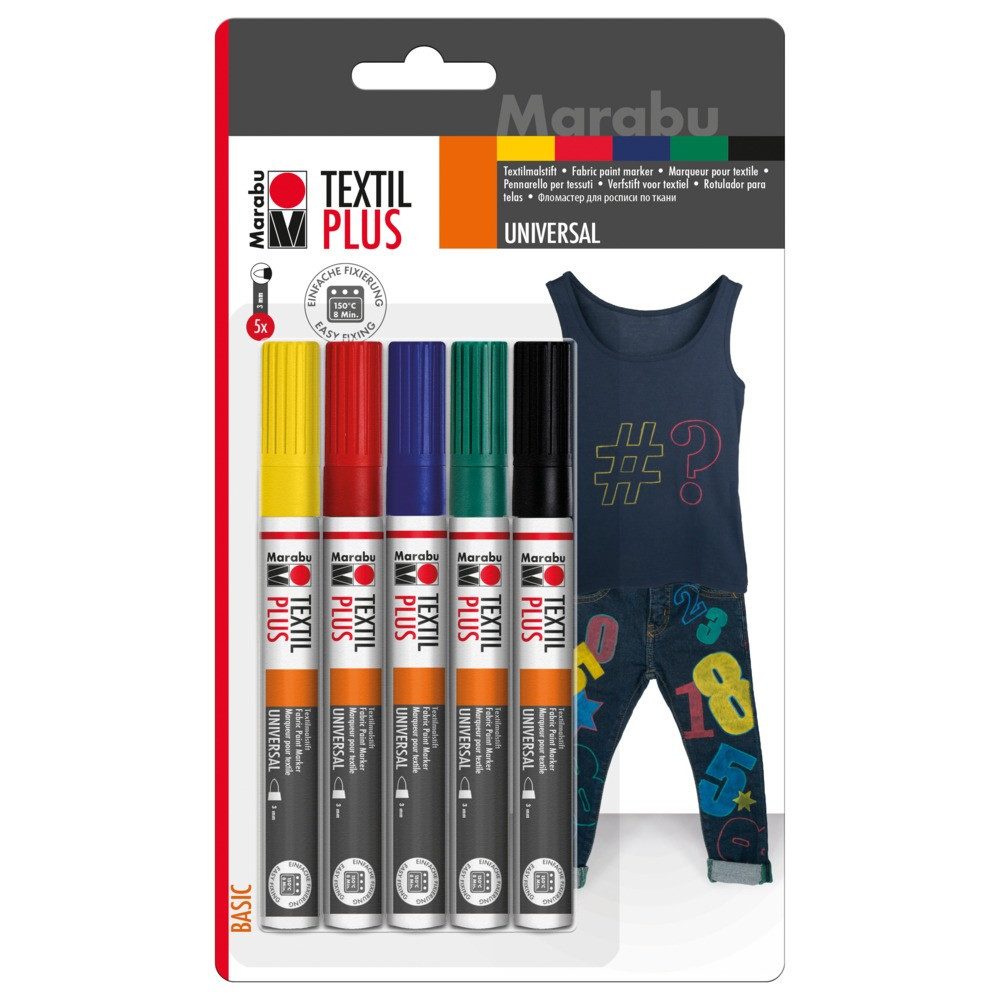 Textilmarker Marabu Textil Painter plus Set 5x3mm 5 Teile sortiert