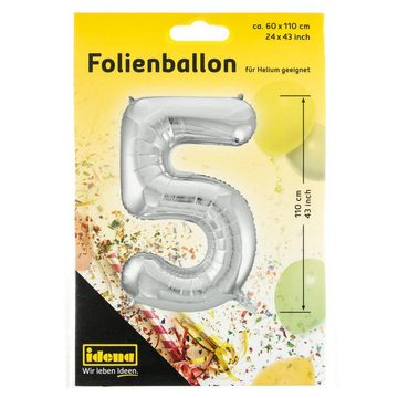 Idena Luftballon Idena Folienballon Zahl 5 60x110cm silber