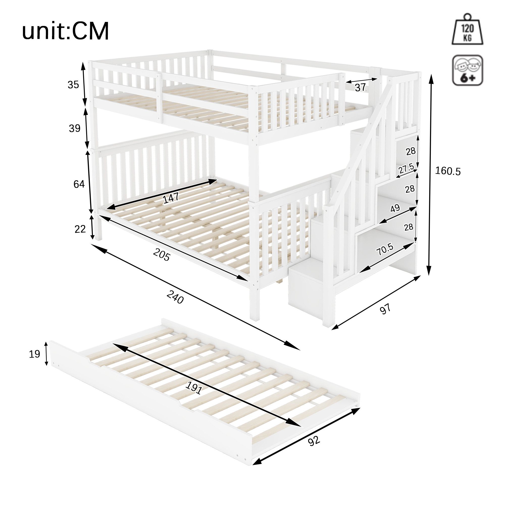 Ulife Etagenbett Kinderbett Jugendbett mit Treppenregal, günstig online kaufen